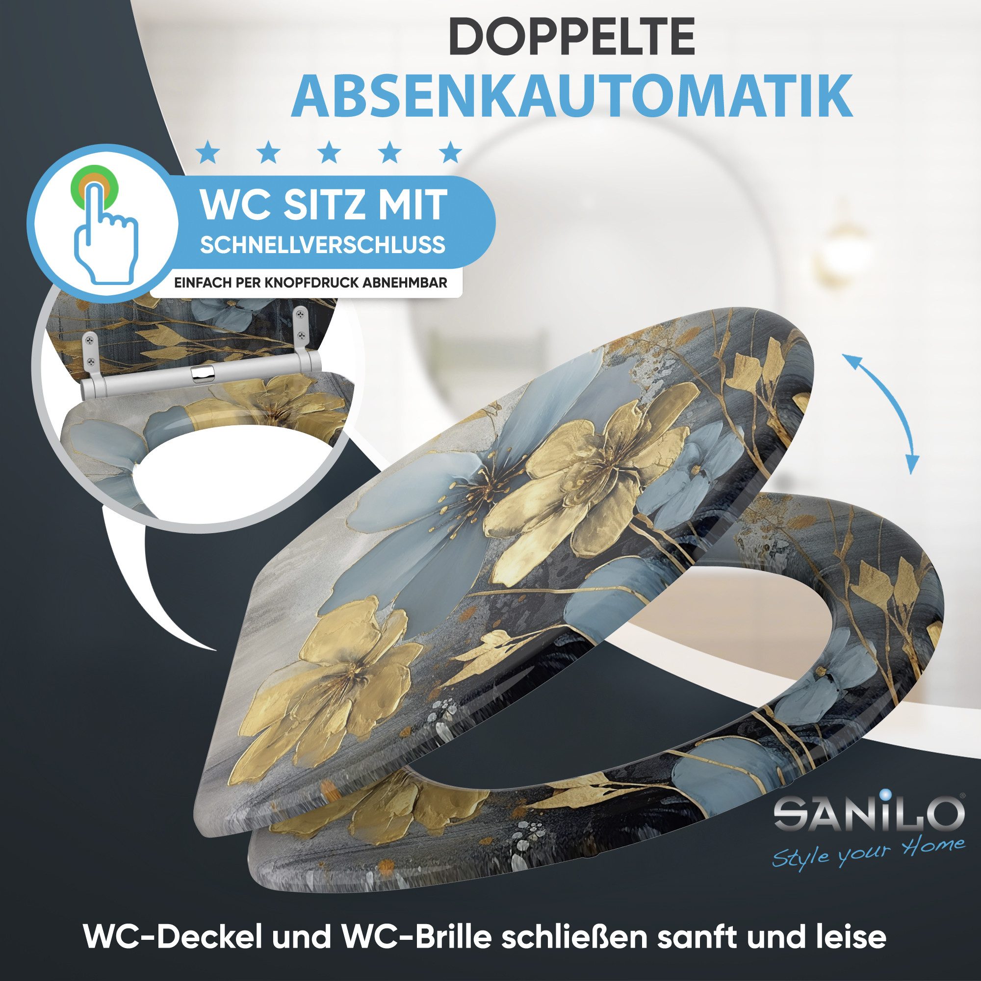 Sanilo WC-Sitz mit Absenkautomatik & Top Fix in vielen Designs, hochwertig, abnehmbar, leichte Montage von oben, mit Schraubenzieher