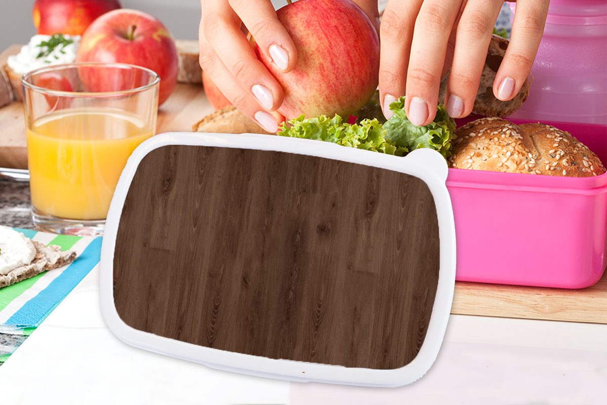 MuchoWow Brotbox Mädchen, Holz, Lunchbox für Muster Braun (2-tlg), - rosa Kunststoff, Erwachsene, Brotdose Kinder, - Snackbox, Kunststoff