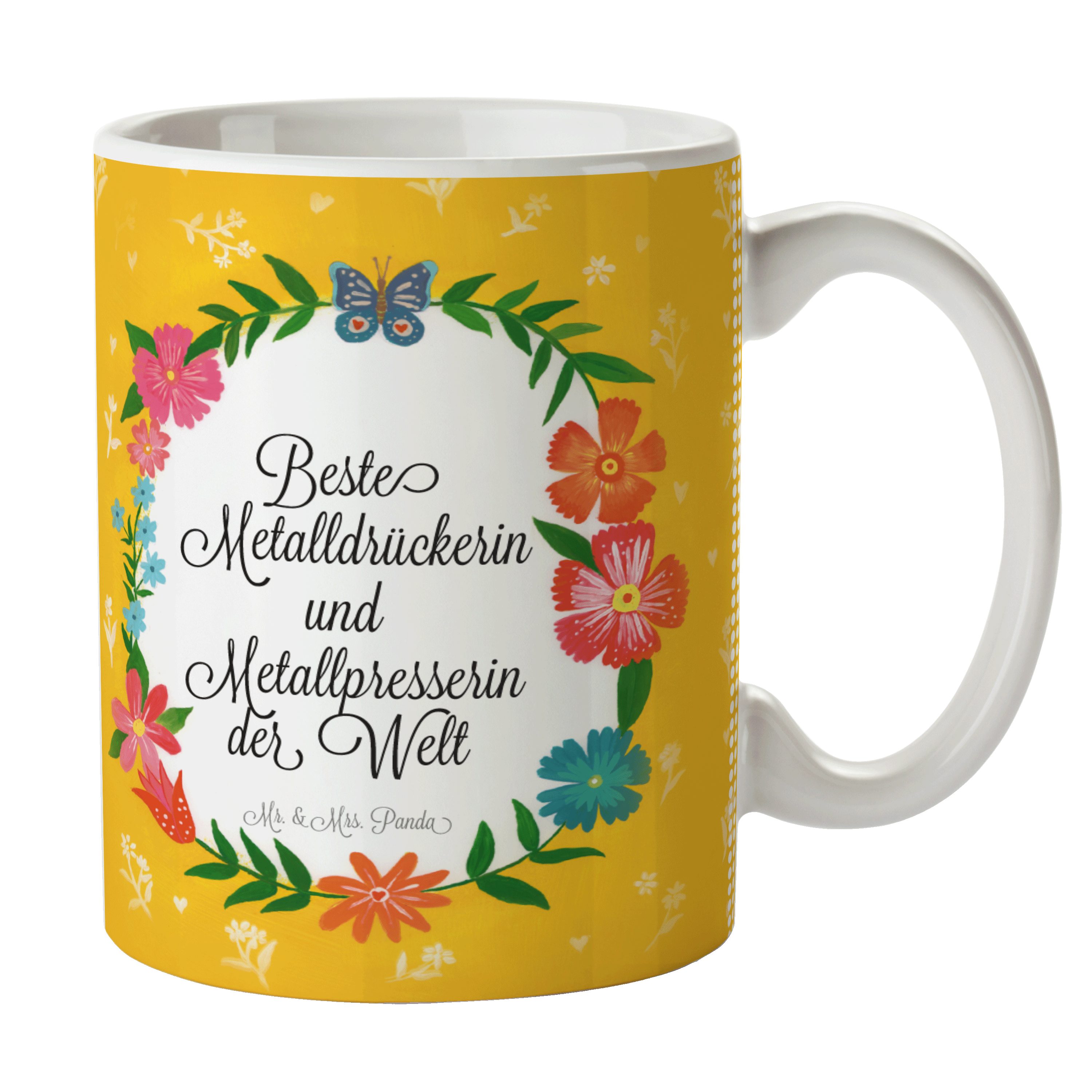 Mr. & Mrs. Keramik - und Teebecher, Tasse Abschied, Metallpresserin Metalldrückerin Panda Geschenk