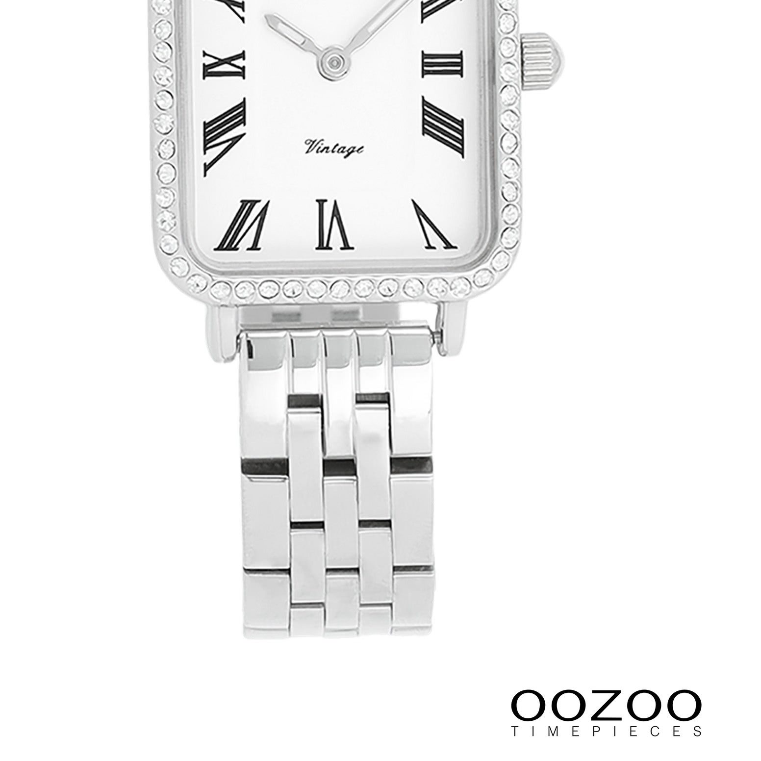 OOZOO Quarzuhr Oozoo Damen Armbanduhr OOZOO Vintage, (Analoguhr), Damenuhr rechteckig, extra groß (24x28mm) Metallarmband, Fashion-Style