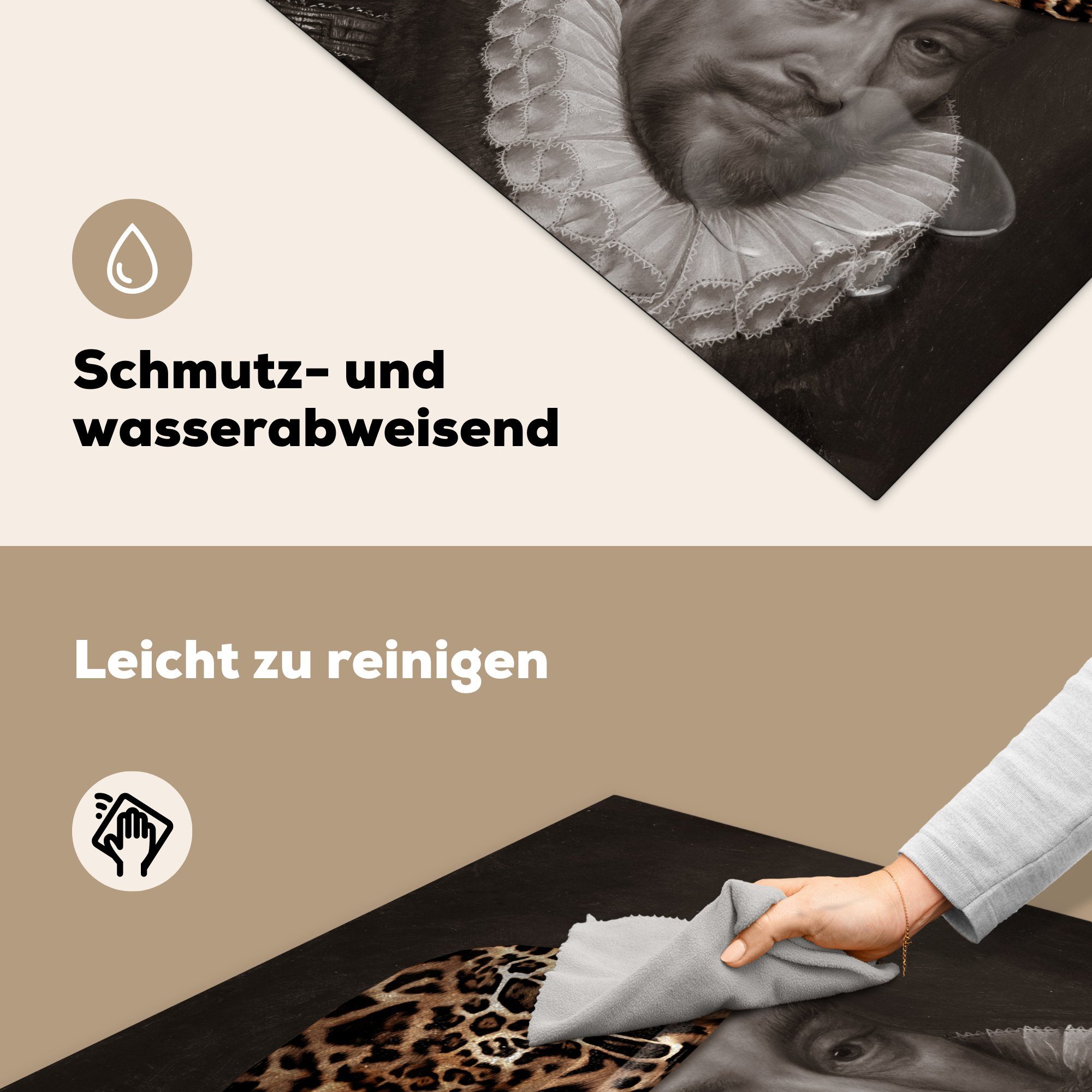 MuchoWow - küche (1 78x78 Wilhelm Hut Pantherdruck, Ceranfeldabdeckung, - tlg), von Herdblende-/Abdeckplatte Oranien Arbeitsplatte cm, Vinyl, für