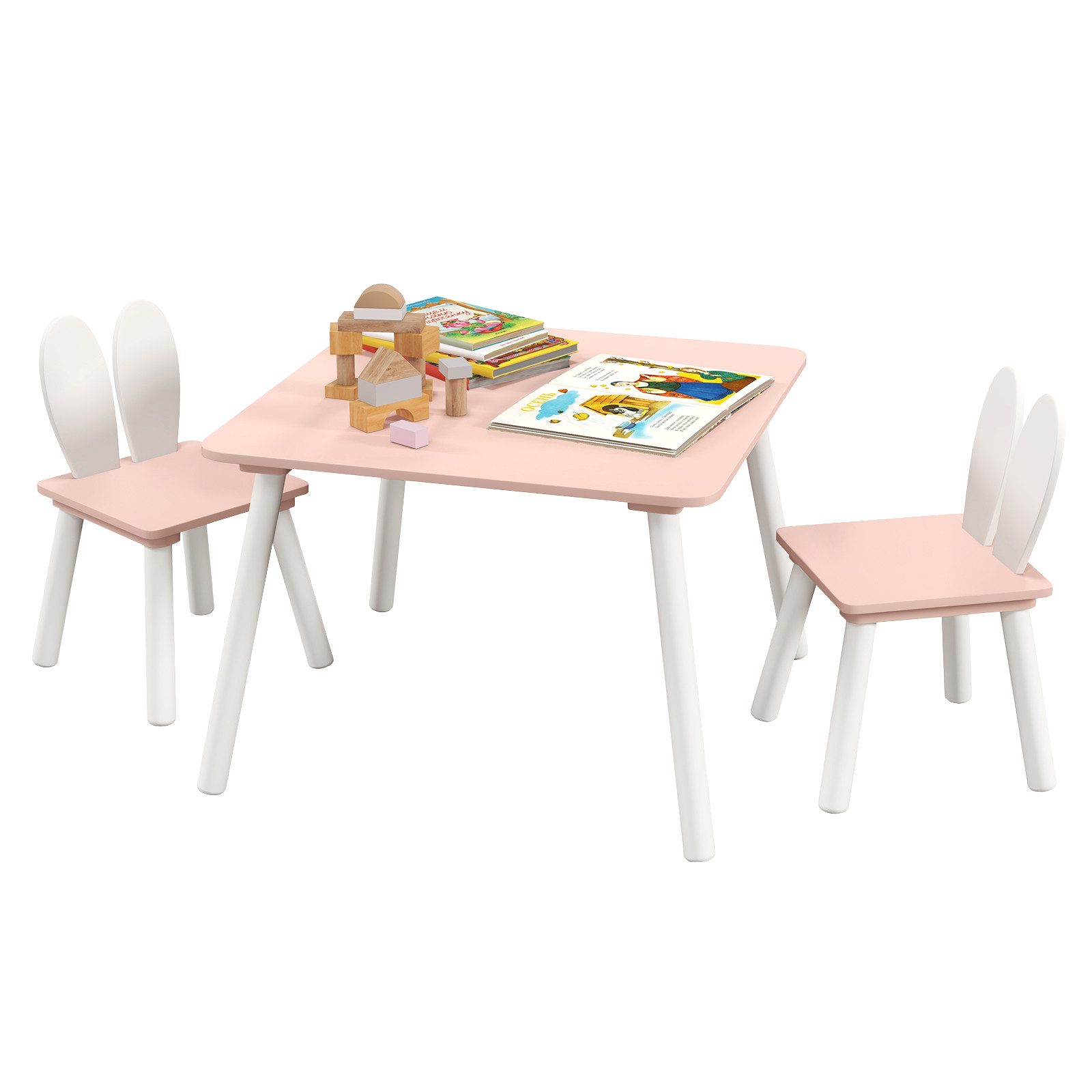 COSTWAY Kindersitzgruppe 3 TLG. mit Tisch & 2 Stühlen, aus Holz, für 3-6 Jahre