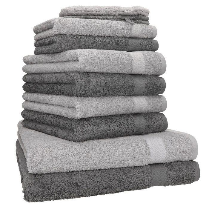 Betz Handtuch Set 10-TLG. Handtuch - Set Premium 100% Baumwolle 2 Duschtücher 4 Handtücher 2 Gästetücher 2 Waschhandschuhe Farbe Anthrazit & Silber Grau 100 % Baumwolle (10-tlg)