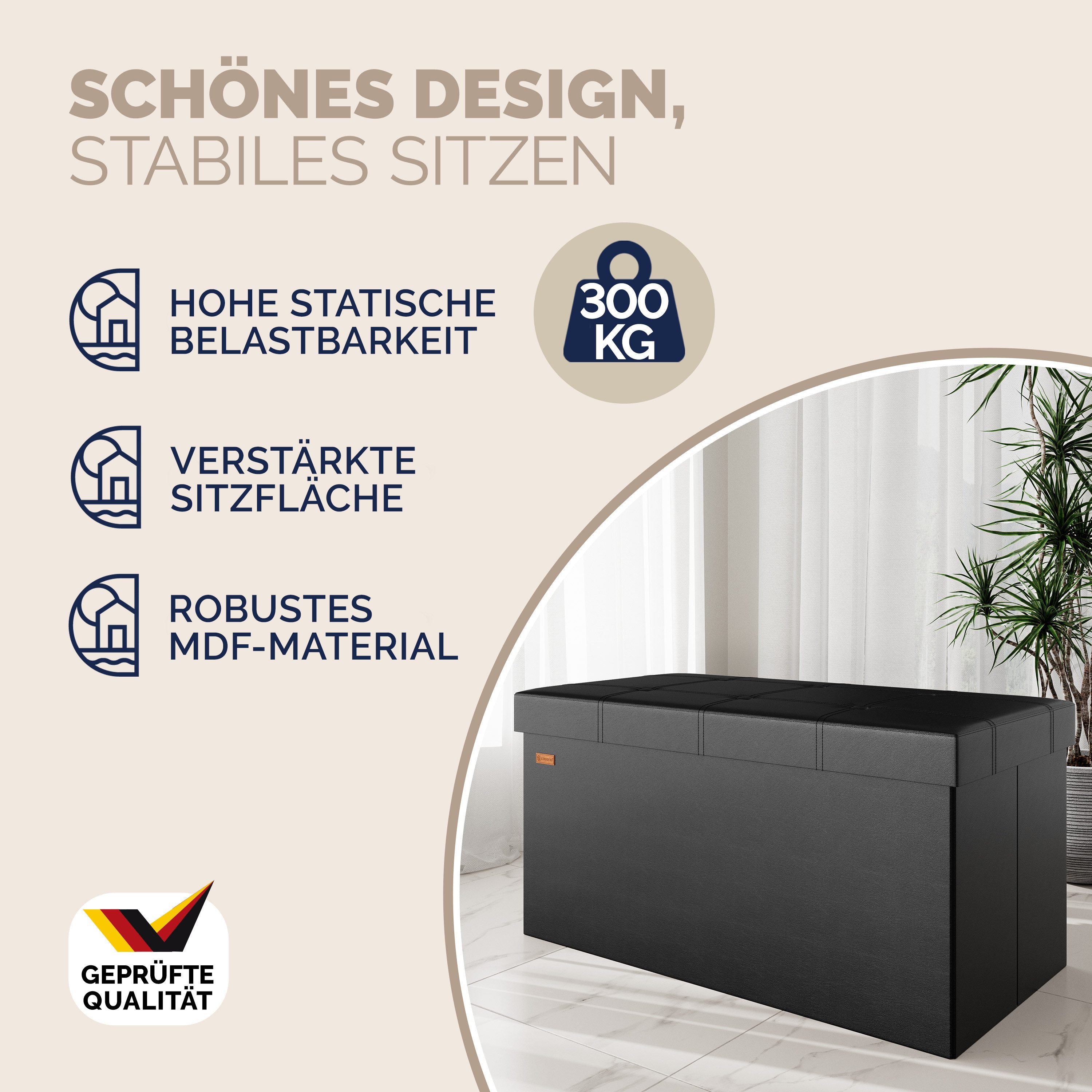 Casaria Sitzbank (1-St), mit Stauraum 80x40x40cm Faltbar 100 L Gepolstert Deckel Kunstleder