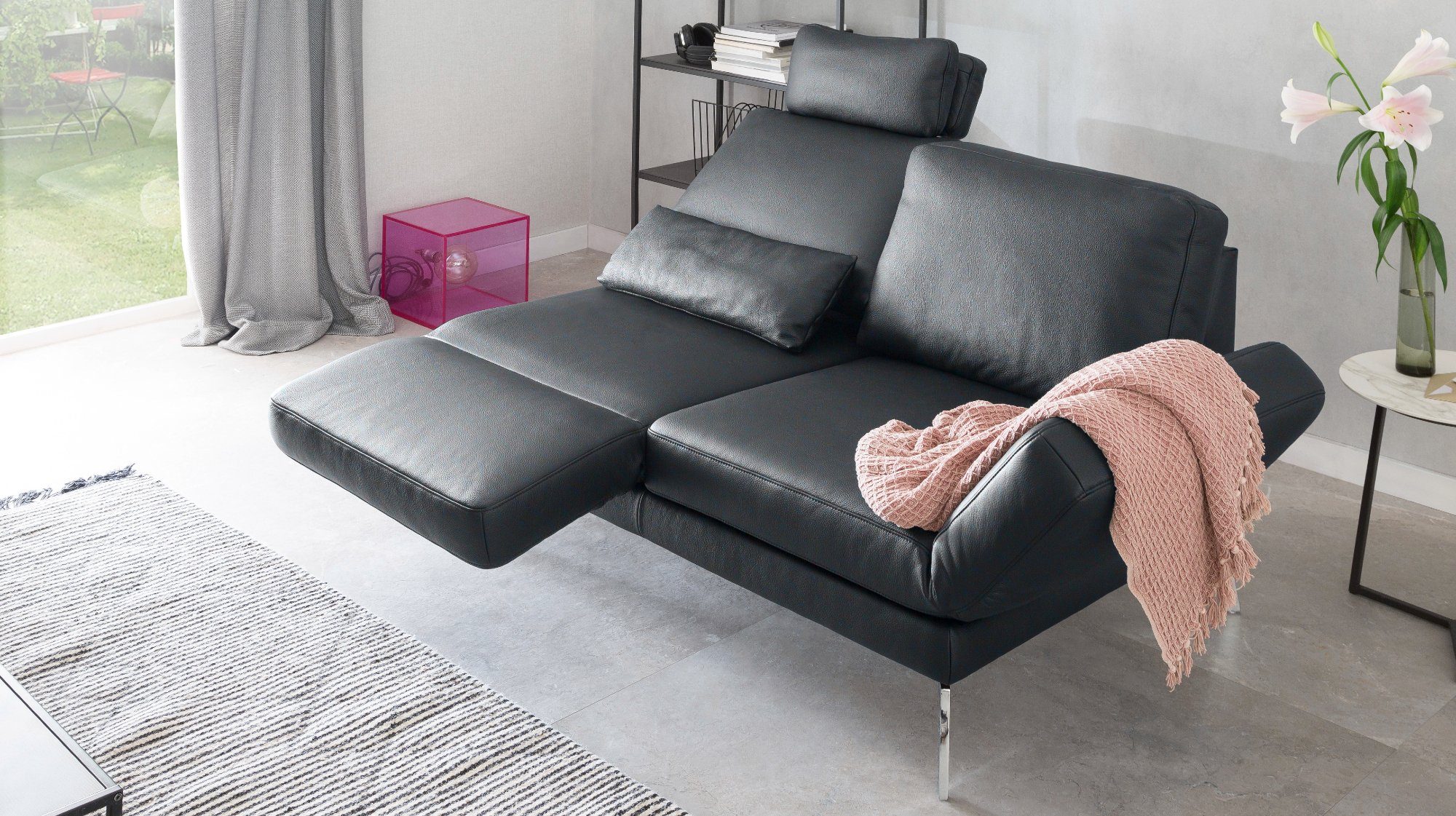 Sofa Leder Farben 2-Sitzer verschiedene HURRICANE, schwarz KAWOLA