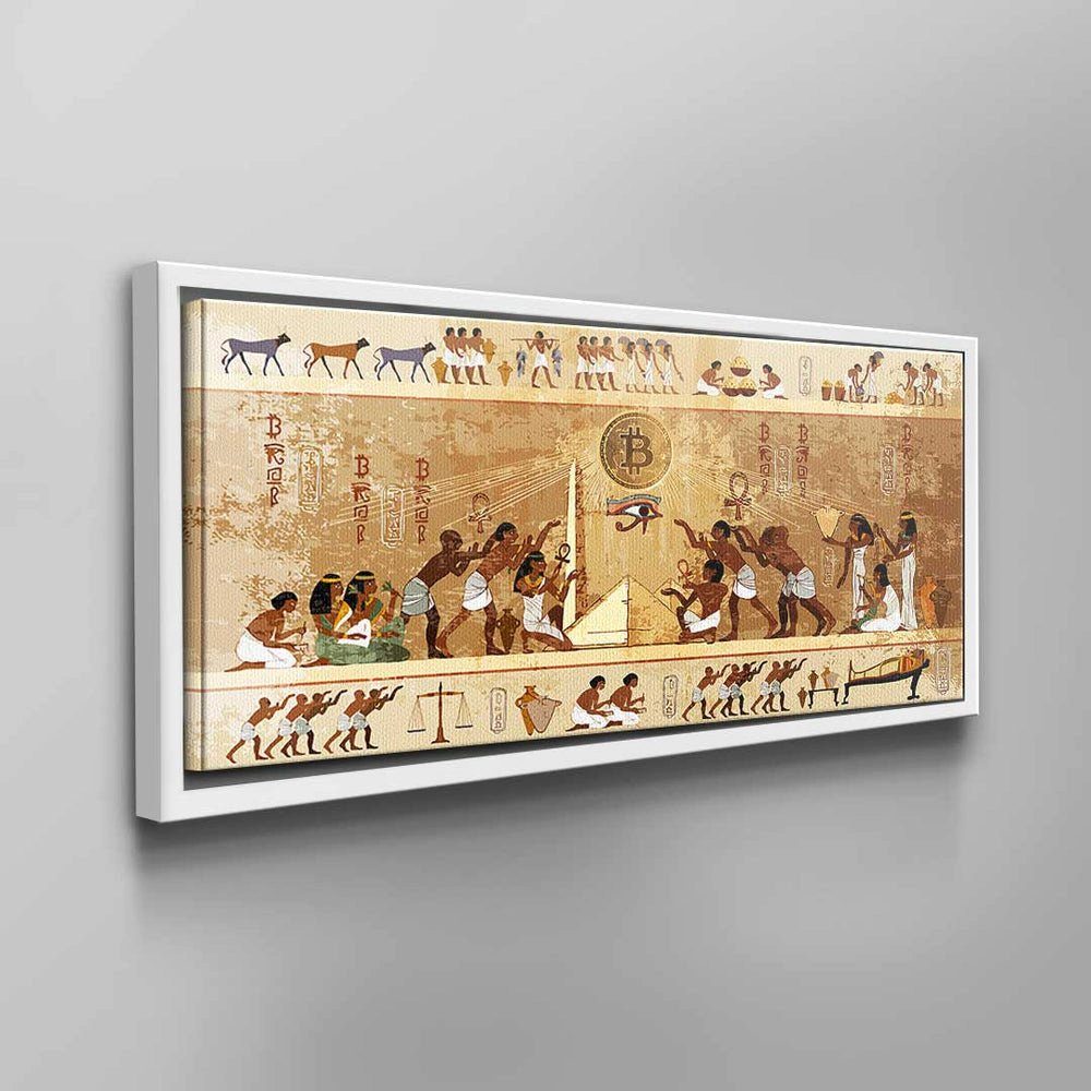 Beige Antike Gold altägyptische Leinwand Ins Wandbild Brown weißer Leinwandbild DOTCOMCANVAS® Zeichen Bitcoin Bitcoin, Rahmen