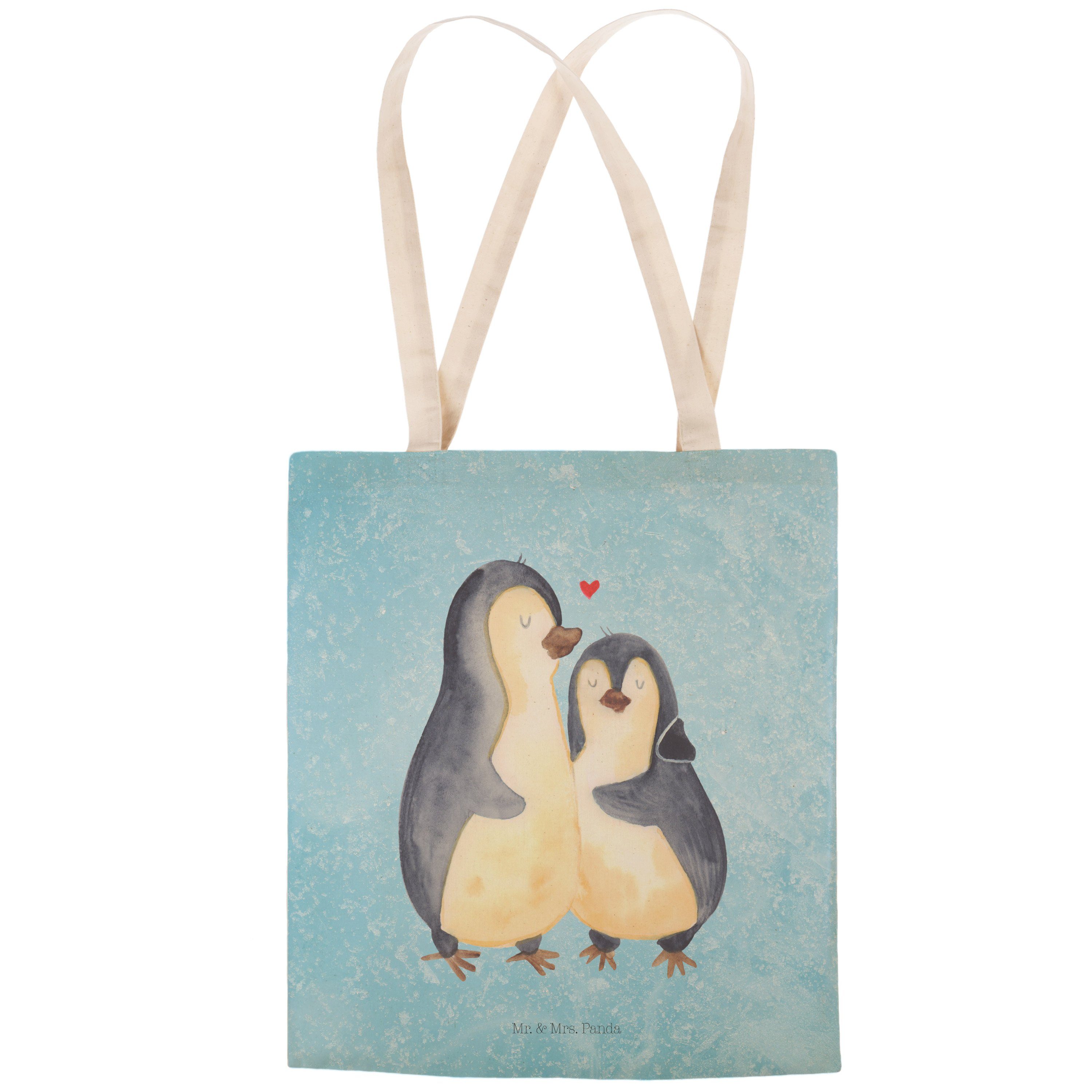 Tragetasche Geschenk, Mrs. Mr. - umarmend Tragetasche, Liebesb - Pinguin Seevogel, & Panda Eisblau (1-tlg)