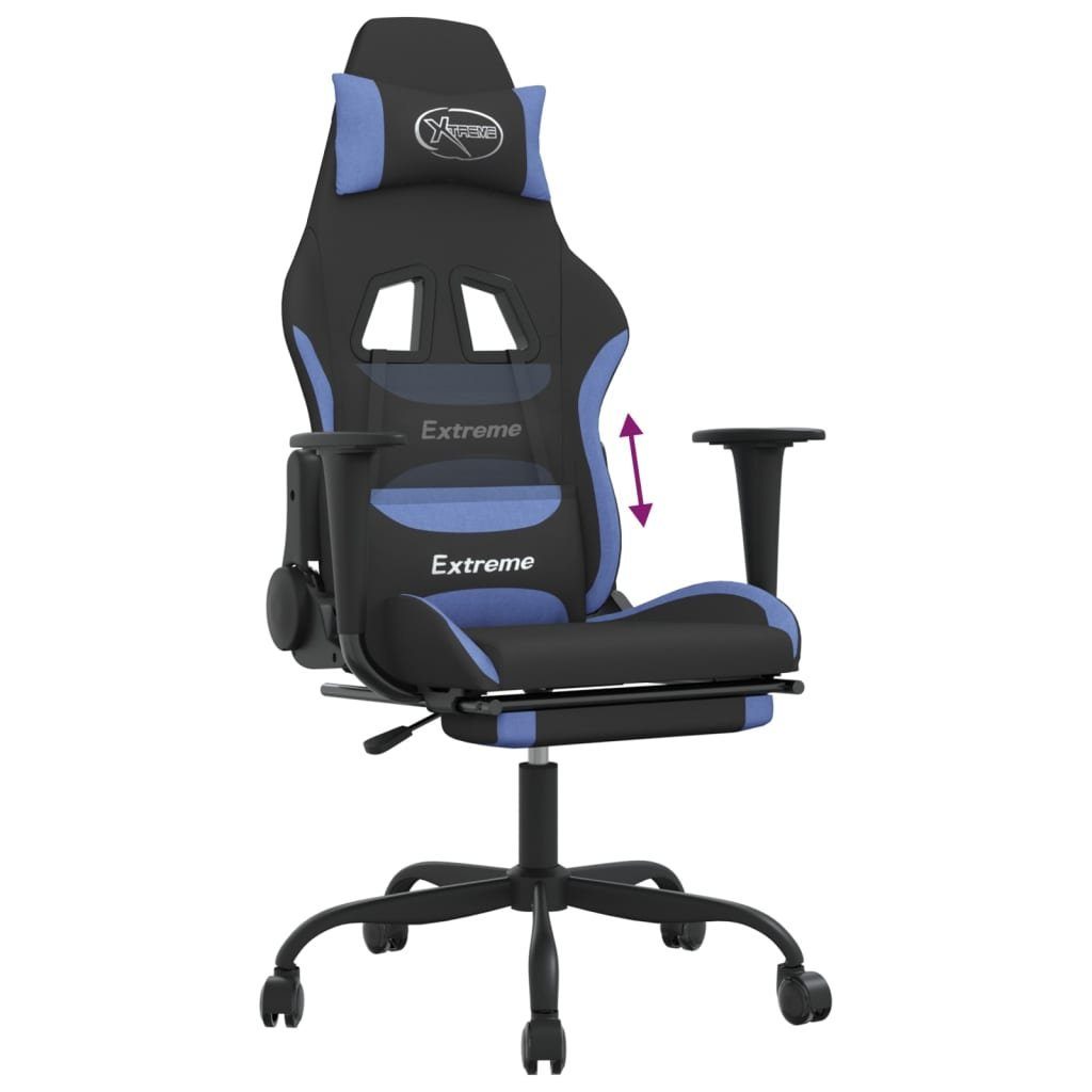vidaXL Gaming-Stuhl und und Schwarz Stoff Fußstütze St) Gaming-Stuhl Schwarz (1 und | blau blau mit Blau Schwarz