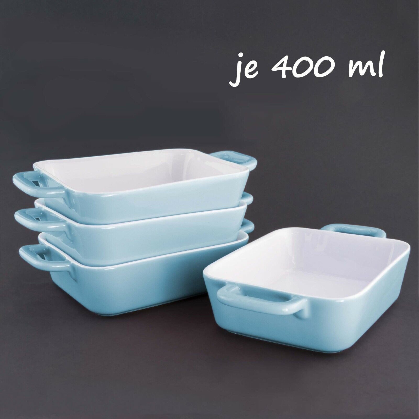 KVOTA Auflaufform 4-er Set rechteckig, keramik 400ml,MINI,ca.9,5x4x13cm,für je 1 Portion, Keramik, (4-St), Antikratz-Glasur