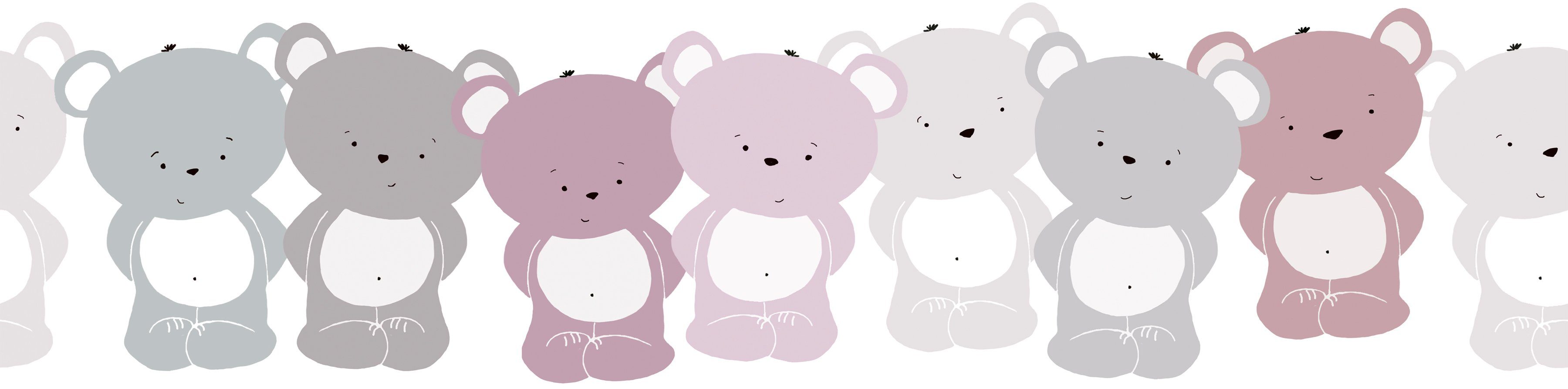 glatt, Bears, Bordüre Tapete A.S. Weiß Rosa Cute Création Grau Kinderzimmer