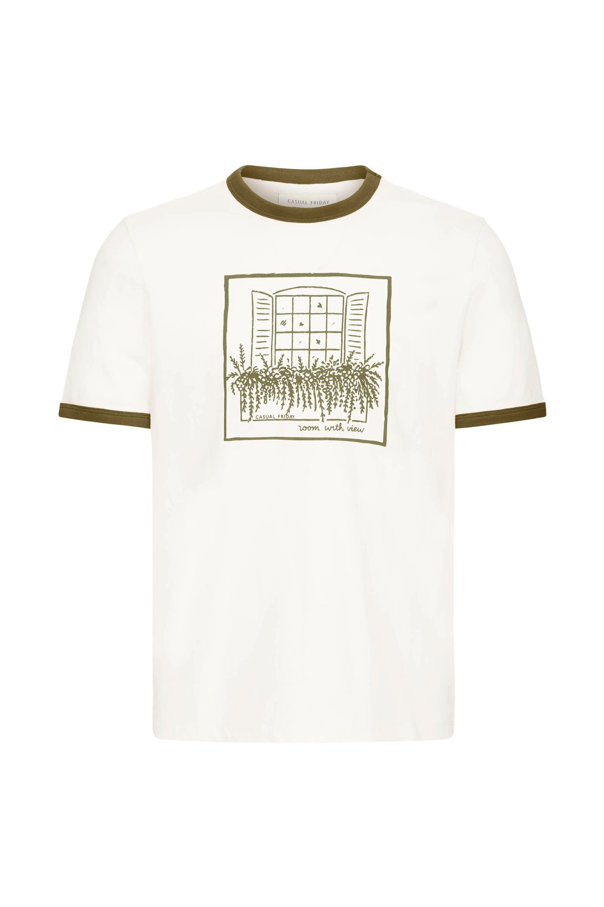 Casual Friday Rundhalsshirt CFTorpe Sommerliches T-Shirt mit Print und Kontrastfarben