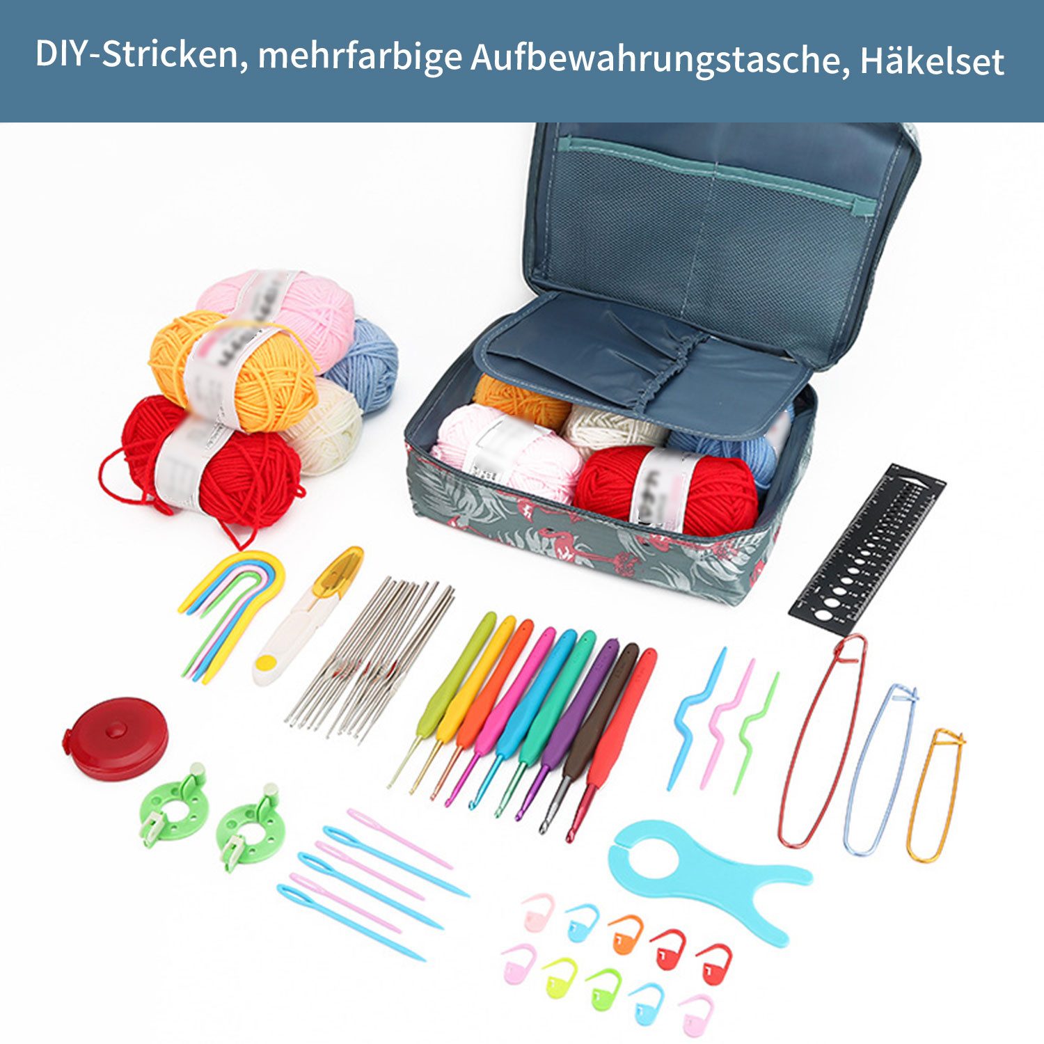 Refttenw Häkelnadeln Häkelset für Anfänger 59-tlg Stricktasche mit Häkelnadeln und Garn, Hakelnadelsets mit Häkeltasche