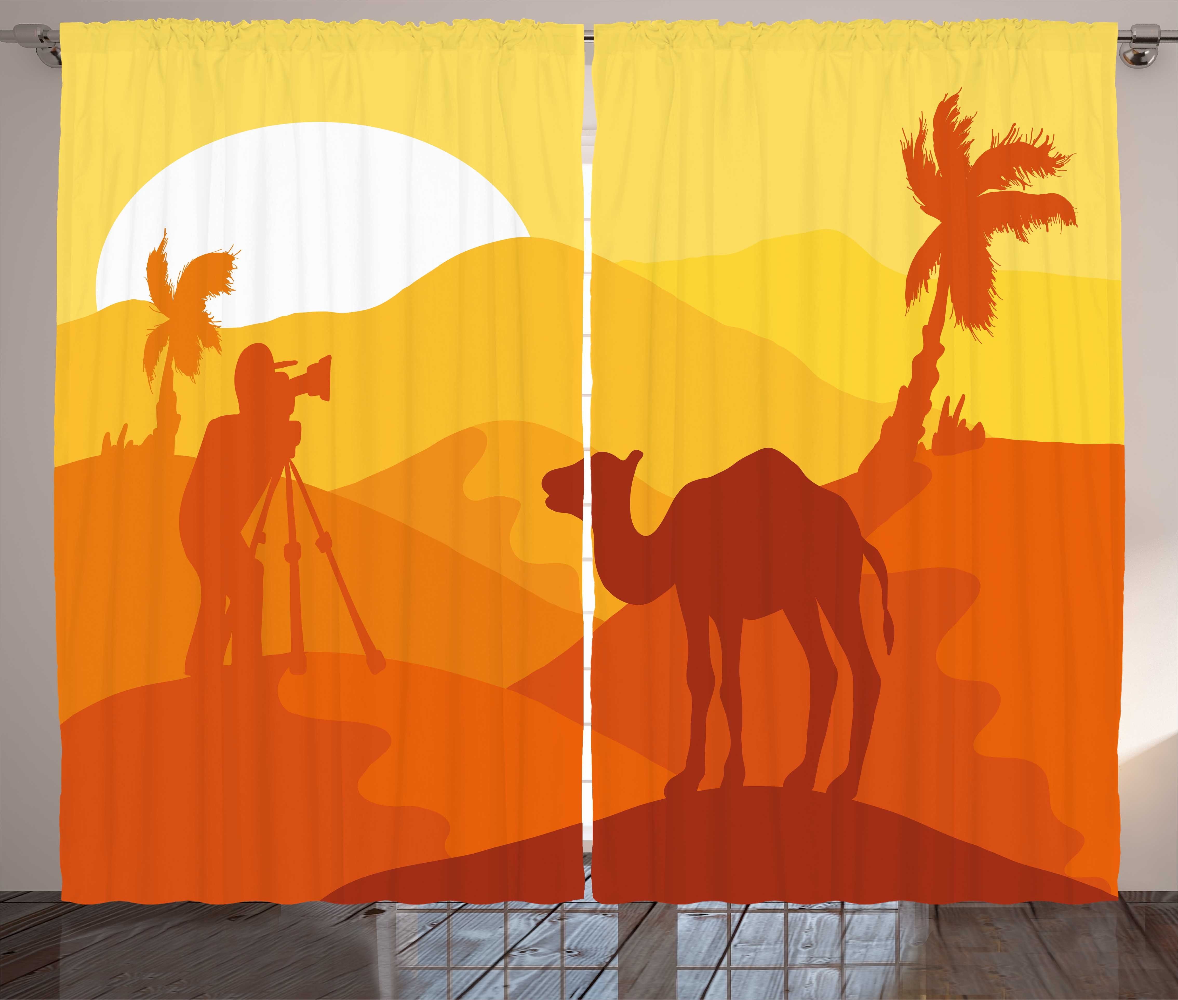 Gardine Schlafzimmer Kräuselband Vorhang und Kunst Kamel-Safari Schlaufen Monochrome mit Reise Haken, Abakuhaus