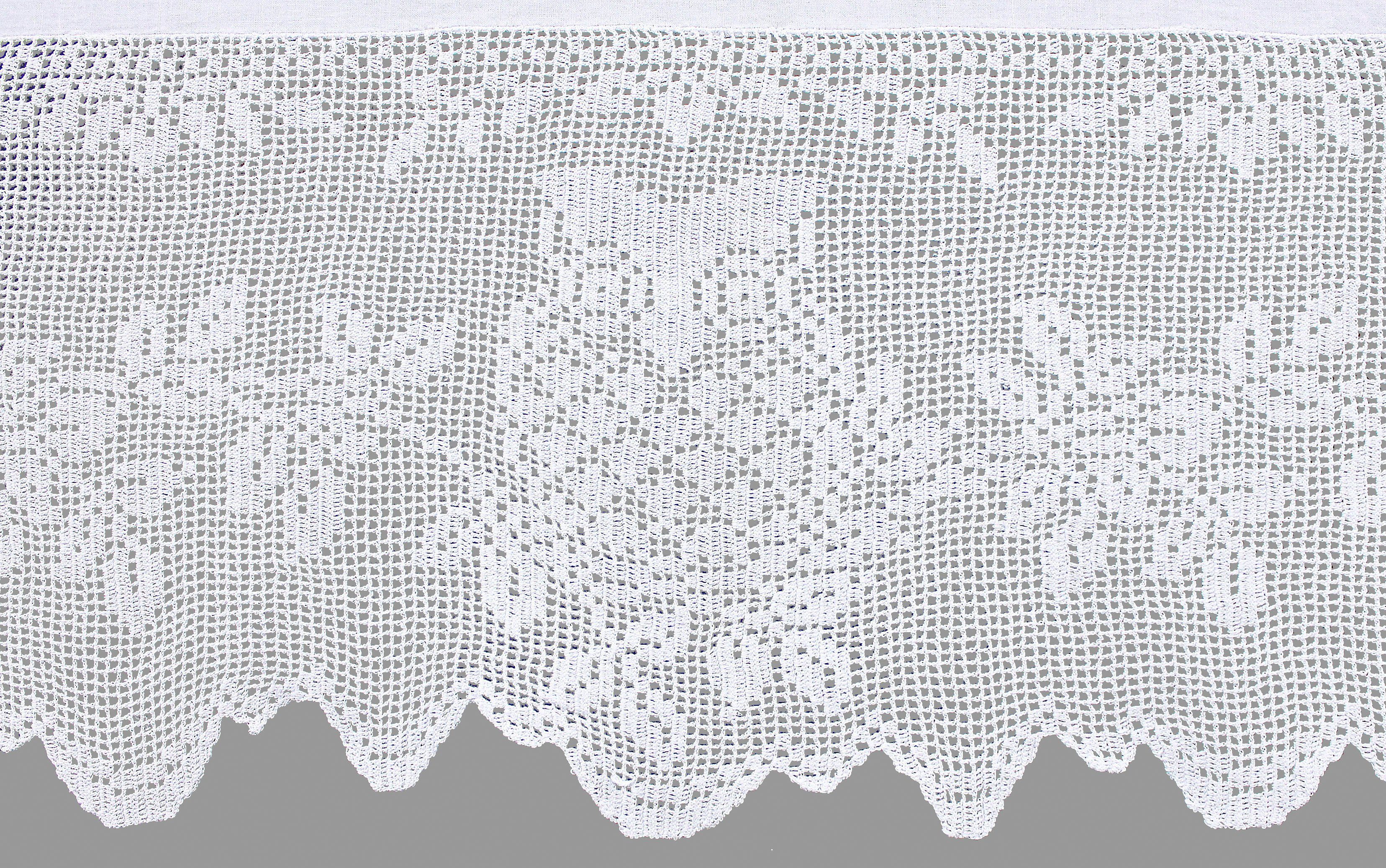 HOSSNER - ART OF HOME DECO Querbehang Eule (1 St), Stangendurchzug, halbtransparent, Wirkware, handgehäkelte Spitze, weiß, Baumwolle