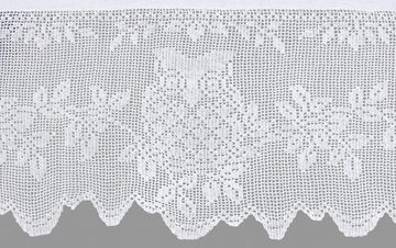 Querbehang Eule, HOSSNER - ART OF HOME DECO, Stangendurchzug (1 St), halbtransparent, Wirkware, handgehäkelte Spitze, weiß, Baumwolle