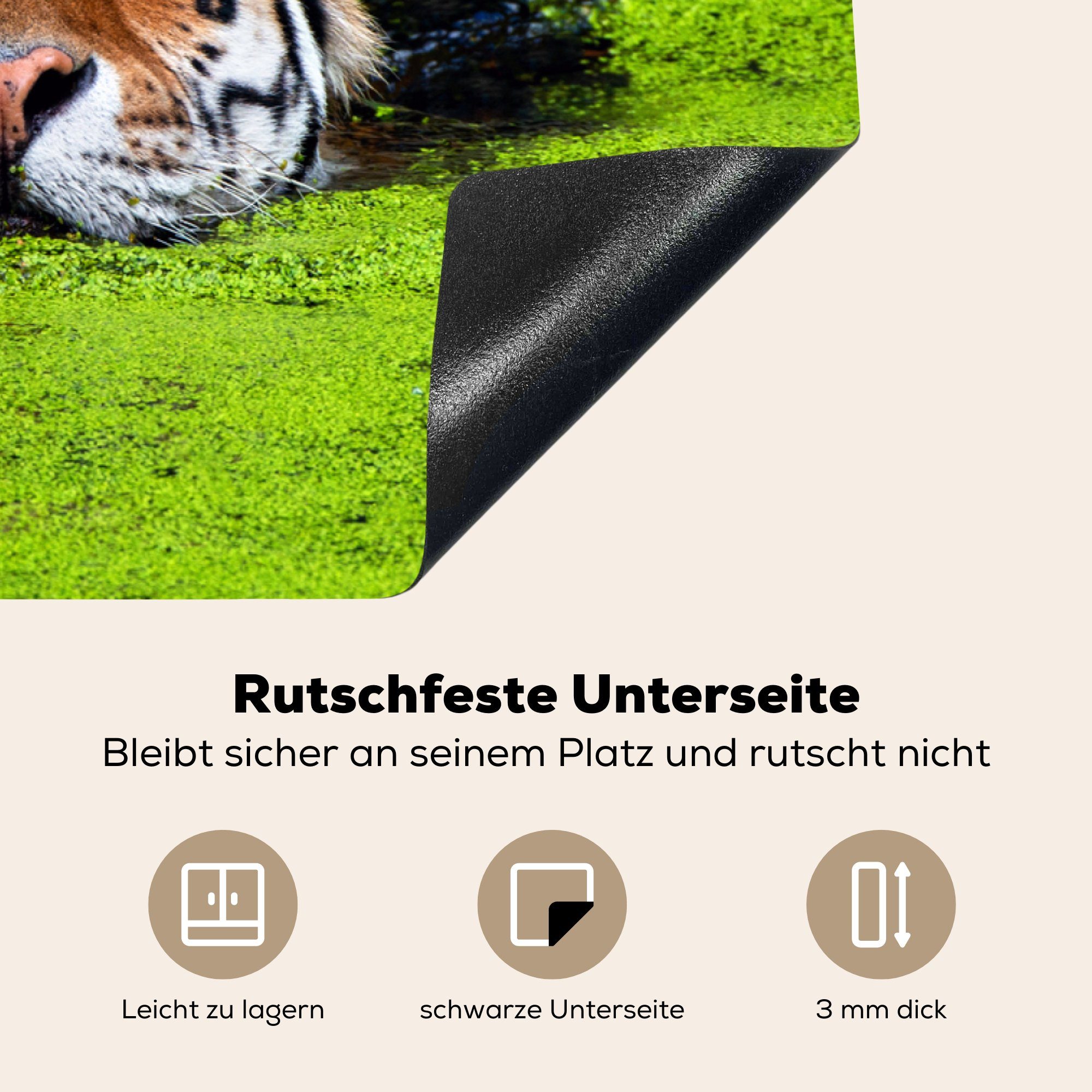 MuchoWow Herdblende-/Abdeckplatte Tiger - tlg), für Ceranfeldabdeckung (1 Vinyl, cm, Wasser 81x52 Schutz die küche, Grün, - Induktionskochfeld