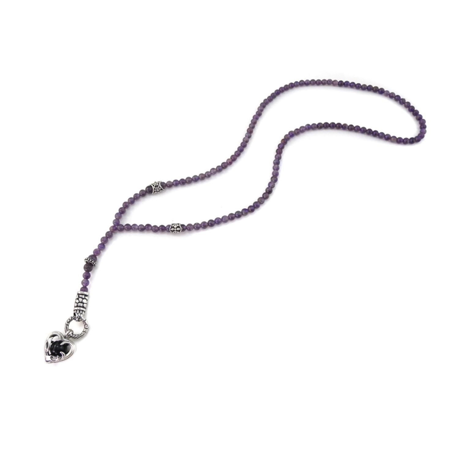 Charm-Kette "Urban Rocks" Beads Kette aus Edelstahl mit echten Amethyst Steinen und Ringverschluss für die Einklinkung von Anhängern. Mit "Magic Heart" Anhänger