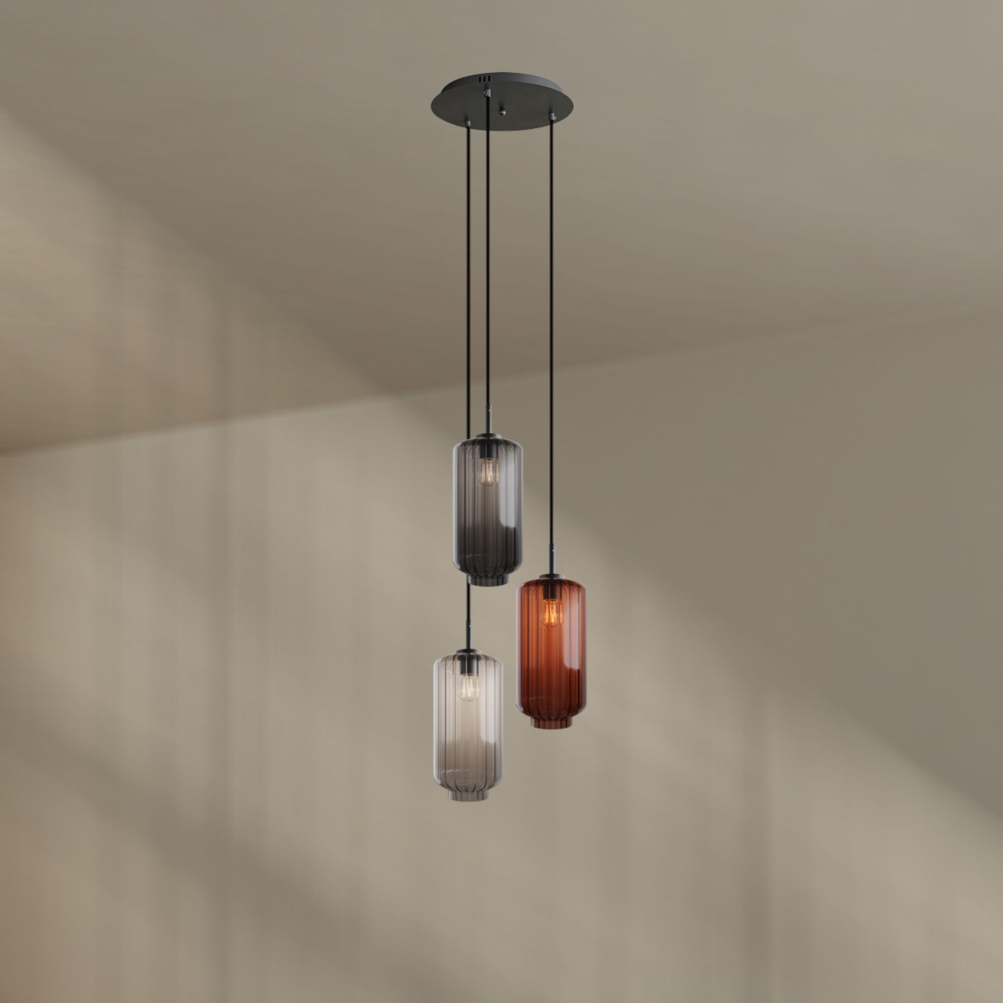 s.luce Pendelleuchte Velo Galerieleuchte 3-flg Ø 40cm Baldachin Ø 18cm Mehrfarbig