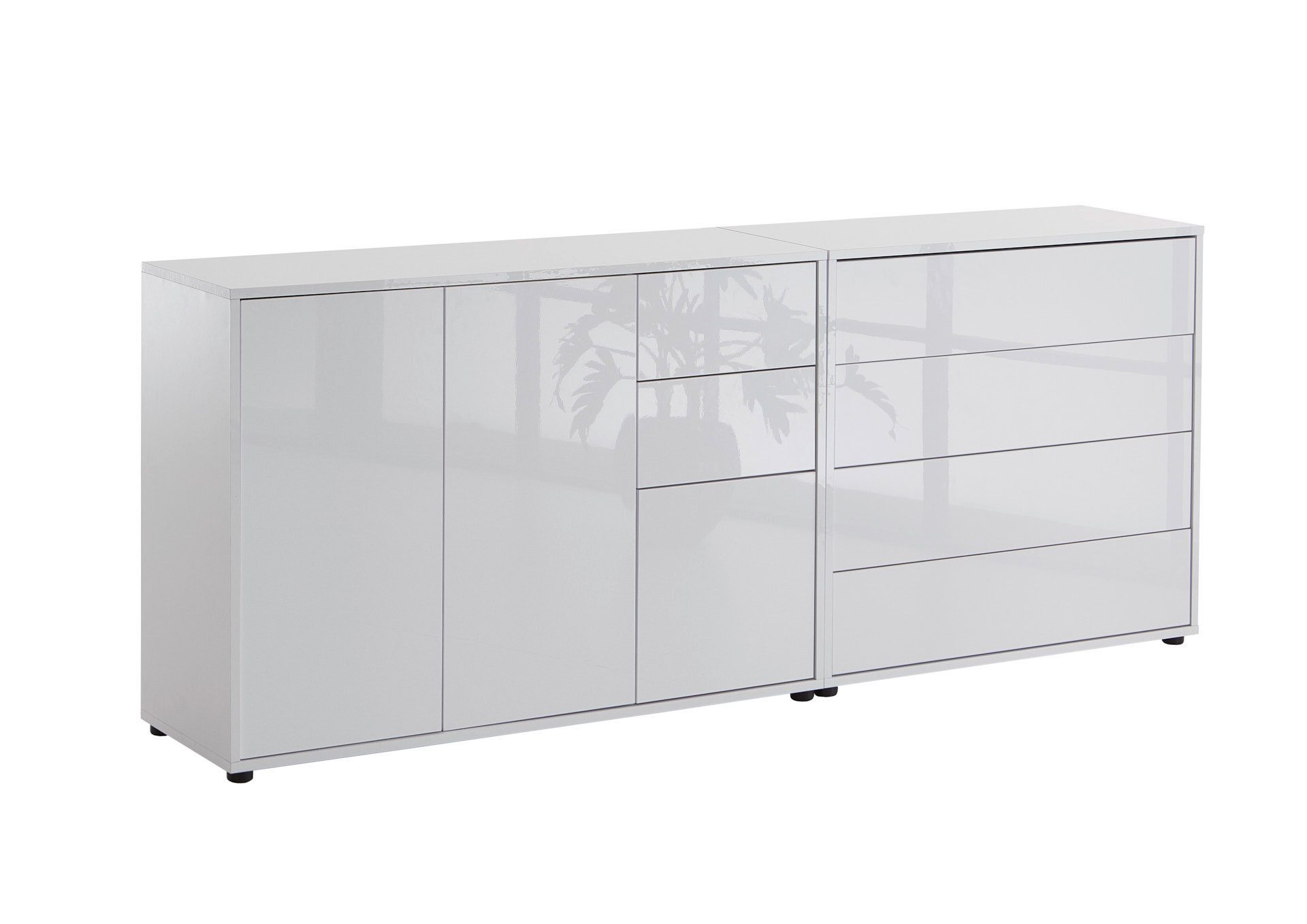 BMG Möbel Kommode Sideboard Mailand Set 9 in verschiedenen Ausführungen (2tlg), mit weiß lackierten Hochglanzfronten und Push-to-open-Funktion