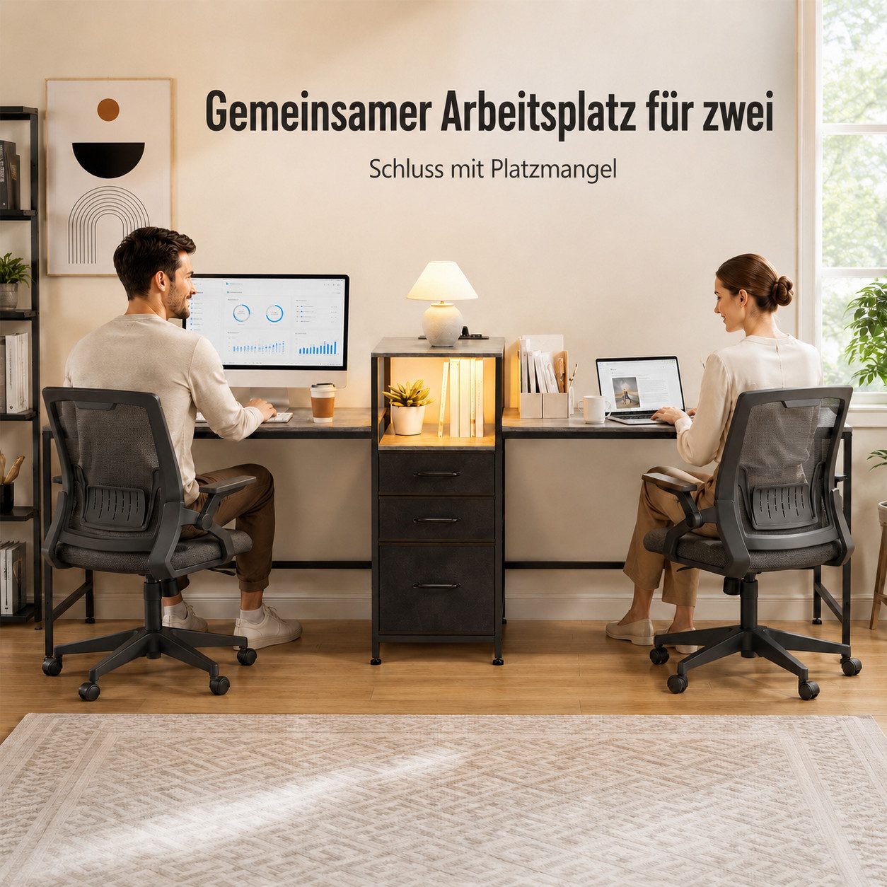Yorbay Eckschreibtisch L-förmig umbaubar für Gaming, Computertisch mit Steckdosen, USB, LED & Schubladen