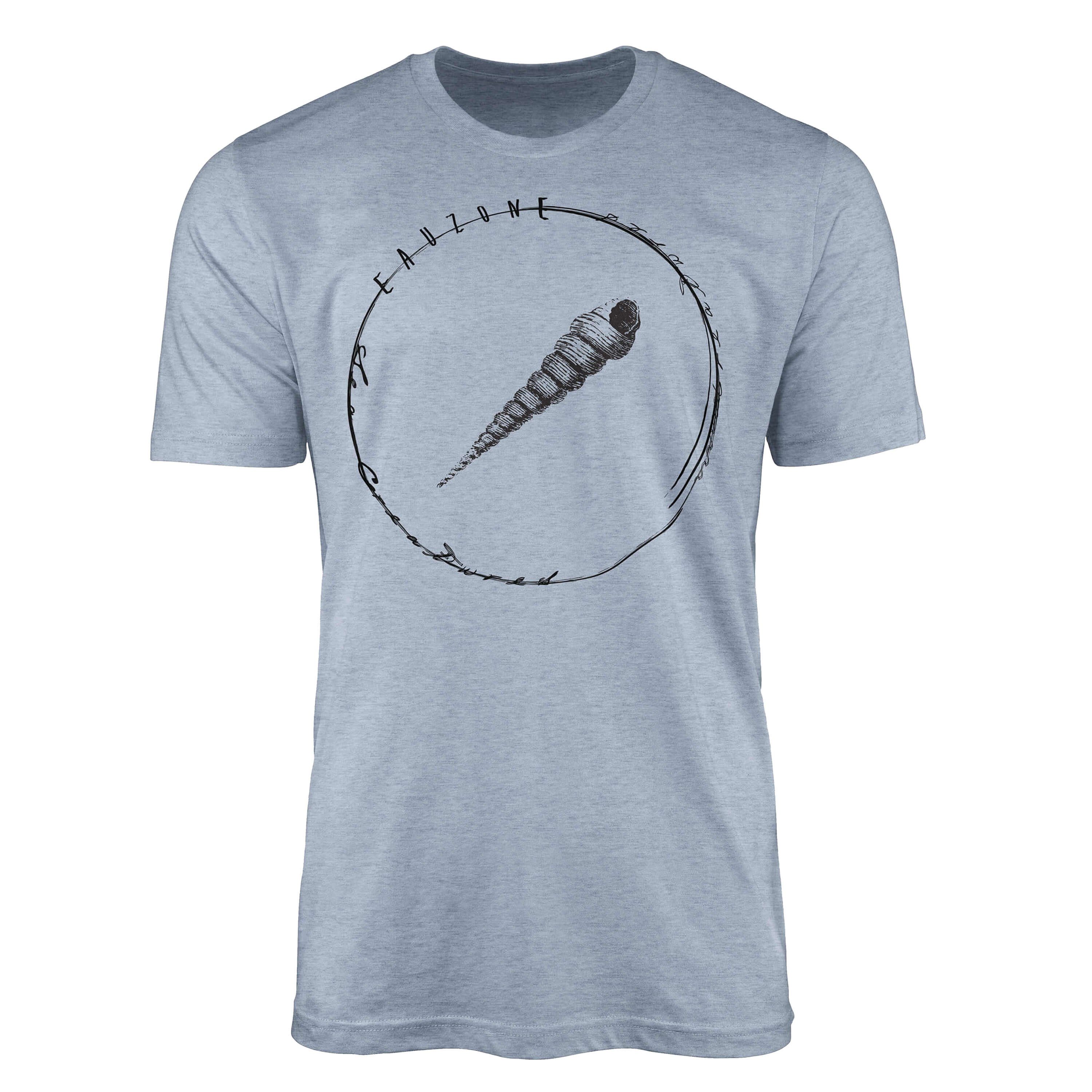 Sinus Art T-Shirt T-Shirt Tiefsee Fische - Serie: Sea Creatures, feine Struktur und sportlicher Schnitt / Sea 011 Stonewash Denim