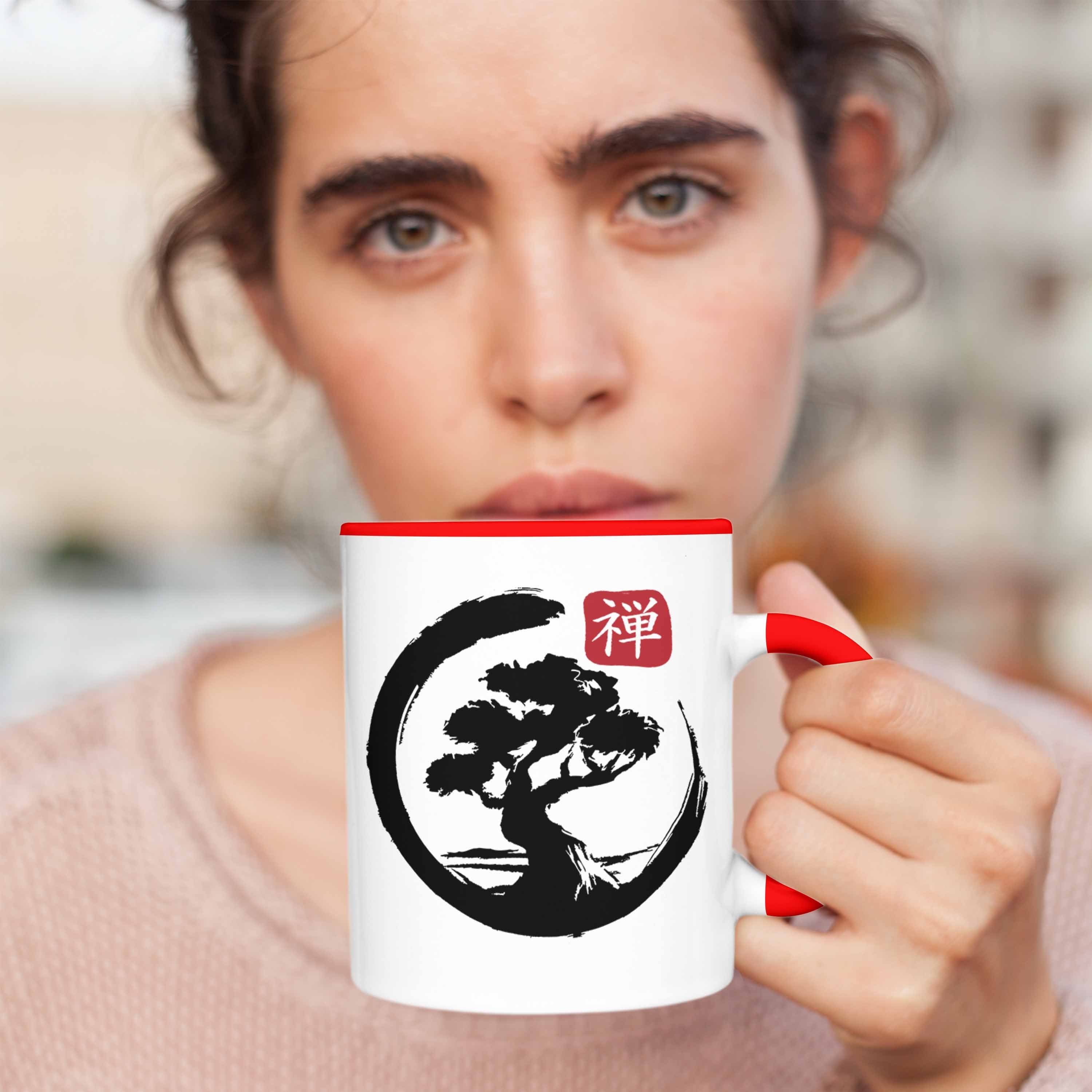 Trendation Tasse Geschenk Bonsai Silhoette Rot für Tasse Bonsai-Liebhaber Lustige