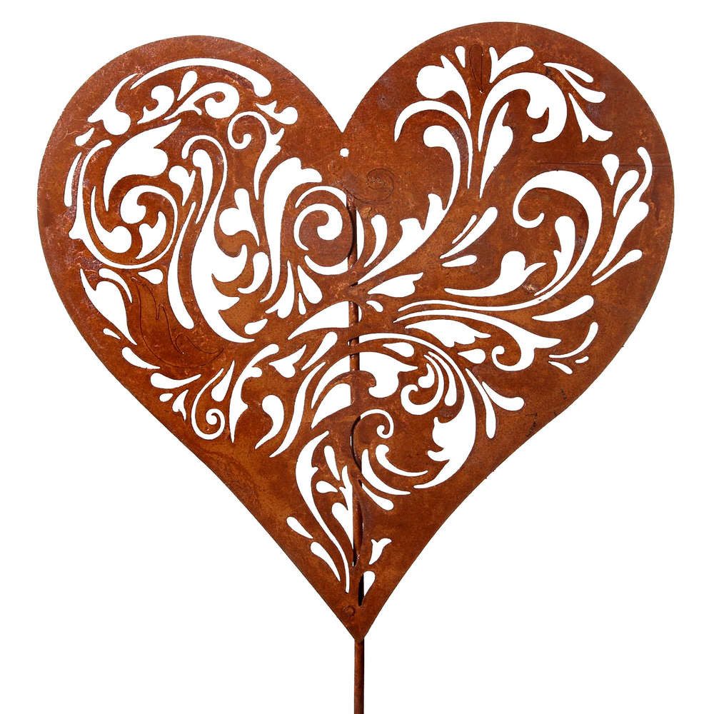 Dragimex Gartenstecker Metall Stecker. HERZ Rankenornament Gartenstecker Blumenstecker. 78 cm