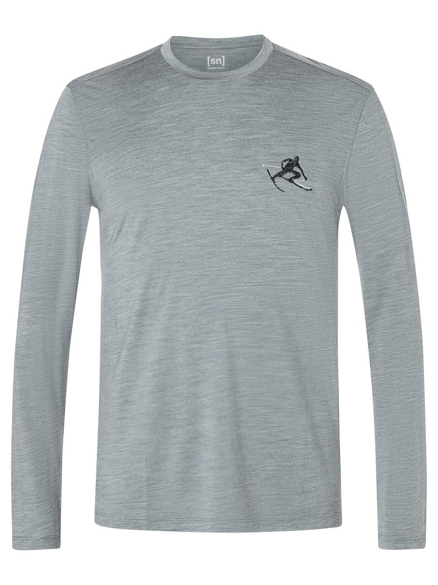 SUPER.NATURAL Langarmshirt für Herren, nachhaltig, Merino M TONI BIO J LS mit Ski-Motiv, atmungsaktiv