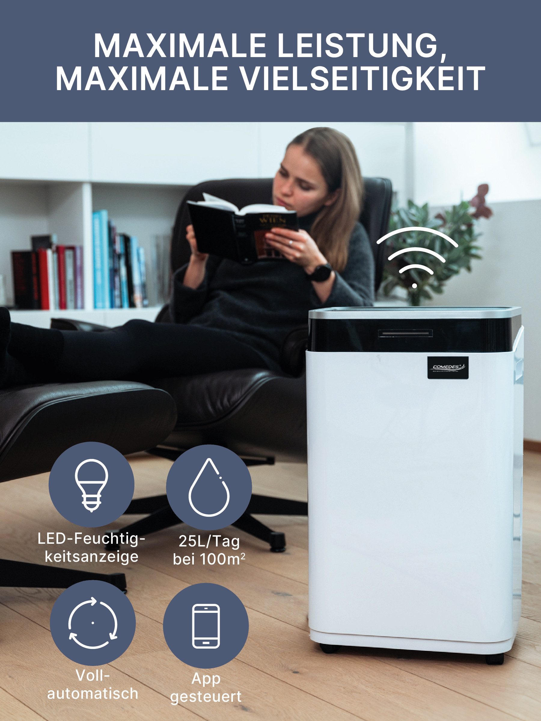 Comedes Luftentfeuchter Luftentfeuchter Comedes Demecto 30 eco,WIFI, 25 L/Tag + Pumpenset, Entfeuchtung 25 l/Tag