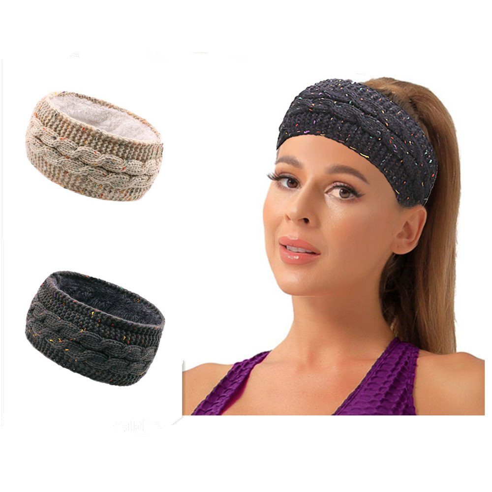 XDeer Fliegenstirnbänder 2 Stück Stirnband Damen Winter,Winter Gefüttert Haarband, Gestrickte Stirnbänder,Verdicken Haarbänder