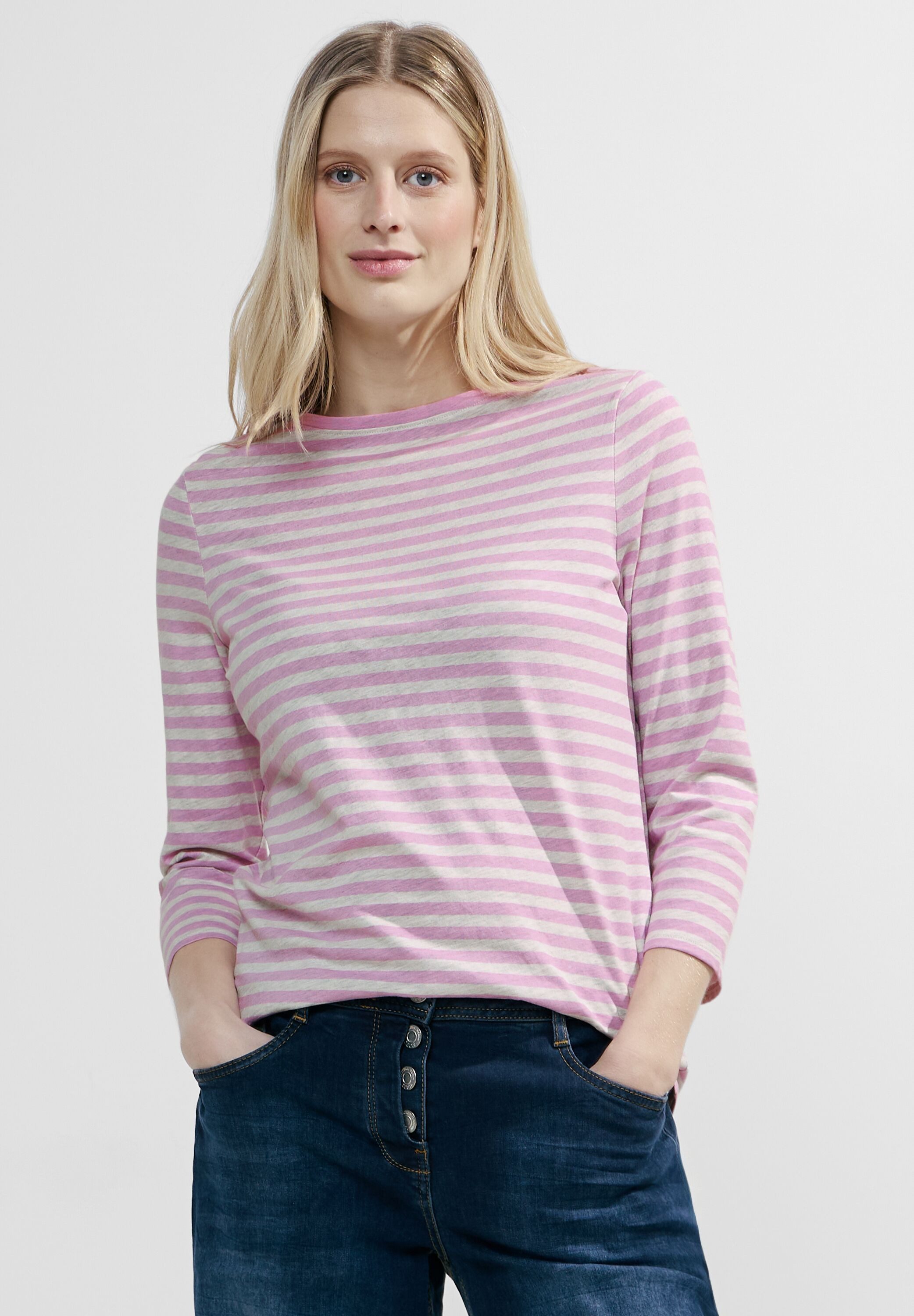 Comma Jersey-Shirt Mit 3/4-Ärmeln – Farbmix, Regular Fit, Ohne Verschluss, Bequemes Baumwollshirt