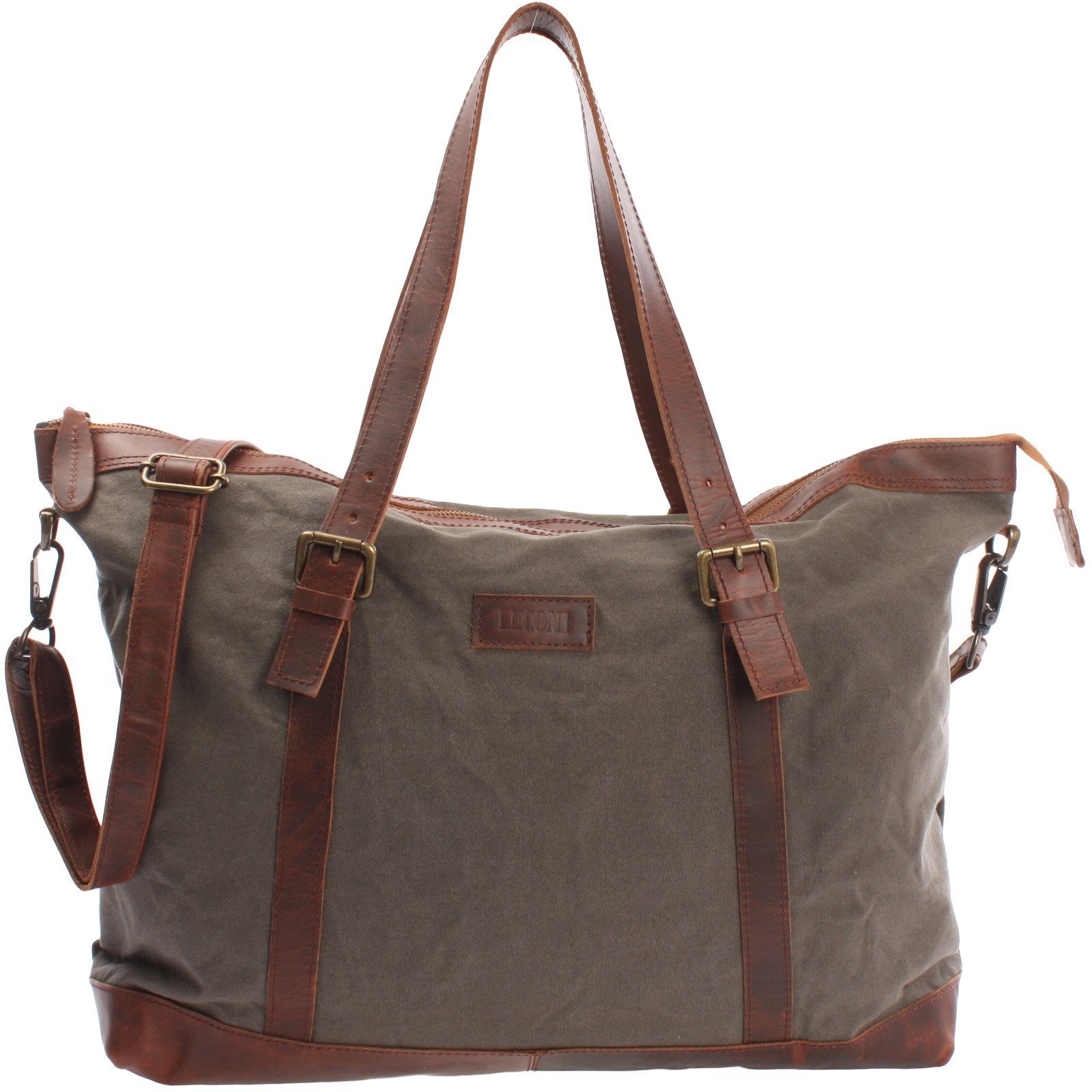 LECONI Небольшие сумки для поездок  Reisetasche Сумки для покупок Sporttasche Damen Herren Leder Canvas LE2013, Imprägnierter Canvas – Lederdetails – Размер 55×36×15 cm
