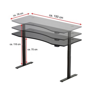 PROMAFIT Arbeitstisch Schreibtisch Stehtisch mit elektrischer Höhenverstellung (Set, 1-St), Tischplatte 180 oder 150 cm & 3 Memory Funktionen