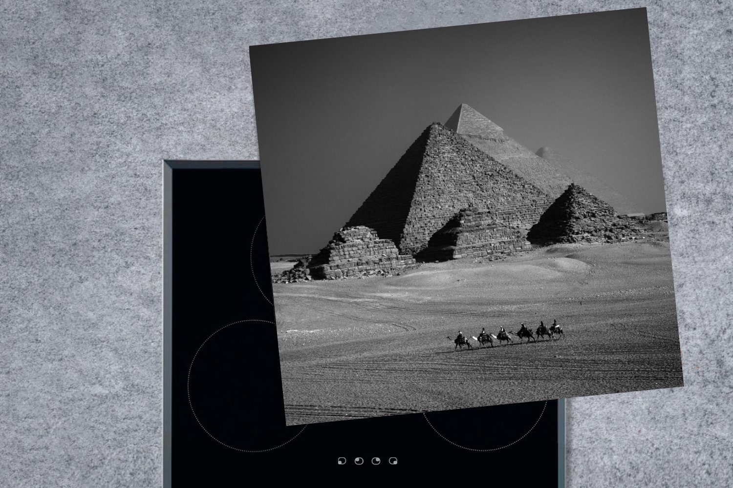 MuchoWow Herdblende-/Abdeckplatte Pyramide - Schwarz Ceranfeldabdeckung, Arbeitsplatte Weiß, küche - Vinyl, - 78x78 tlg), für cm, (1 Ägypten