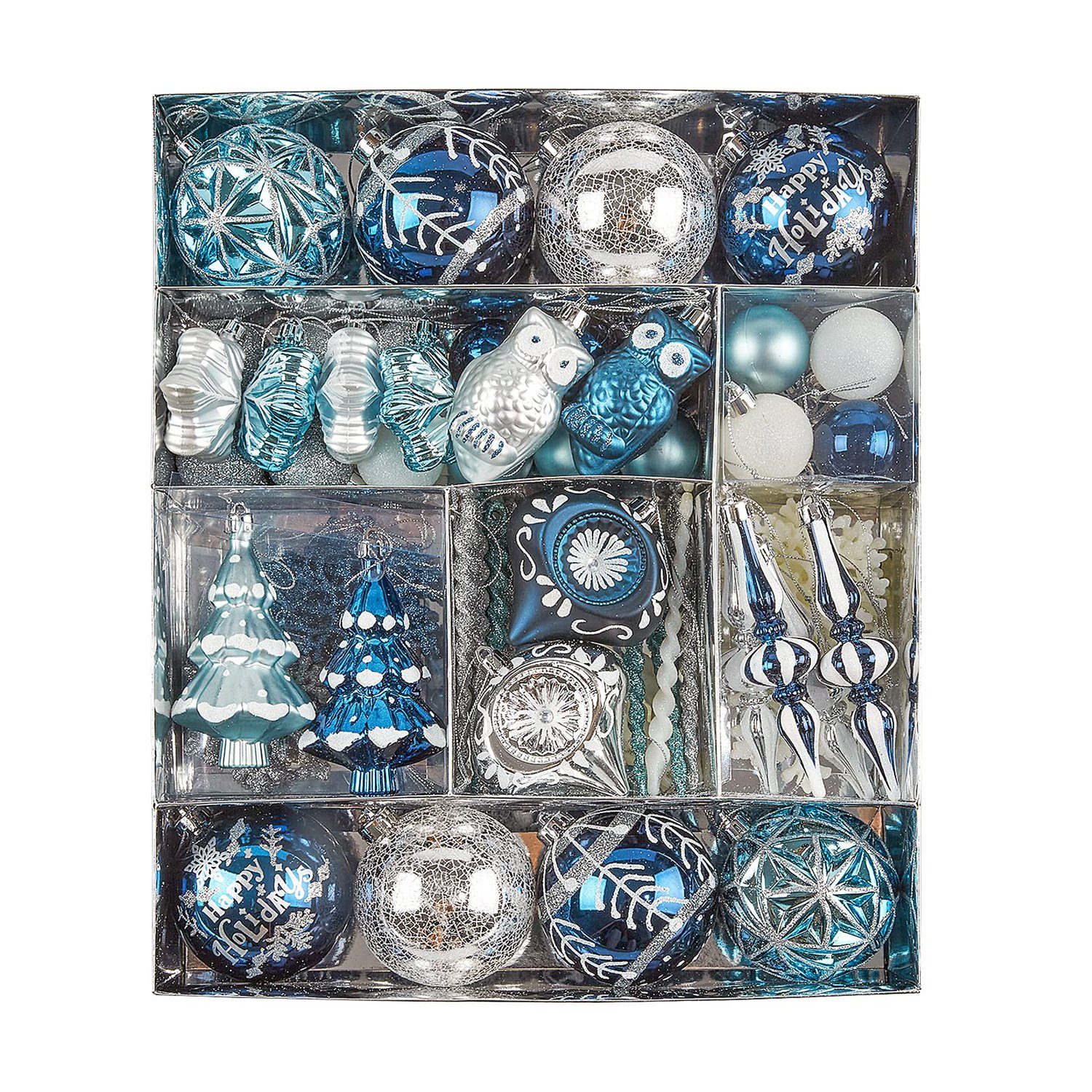 MAGICSHE Weihnachtsbaumkugel Dekoobjekt 70-tlg Kraftpapier Ornamente-Set Blau Silber