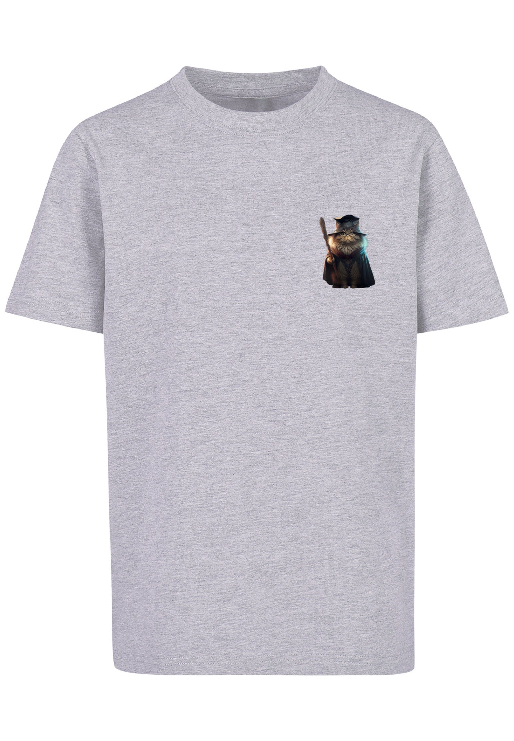 F4NT4STIC T-Shirt Wizard Cat grey TEE UNISEX Print heather