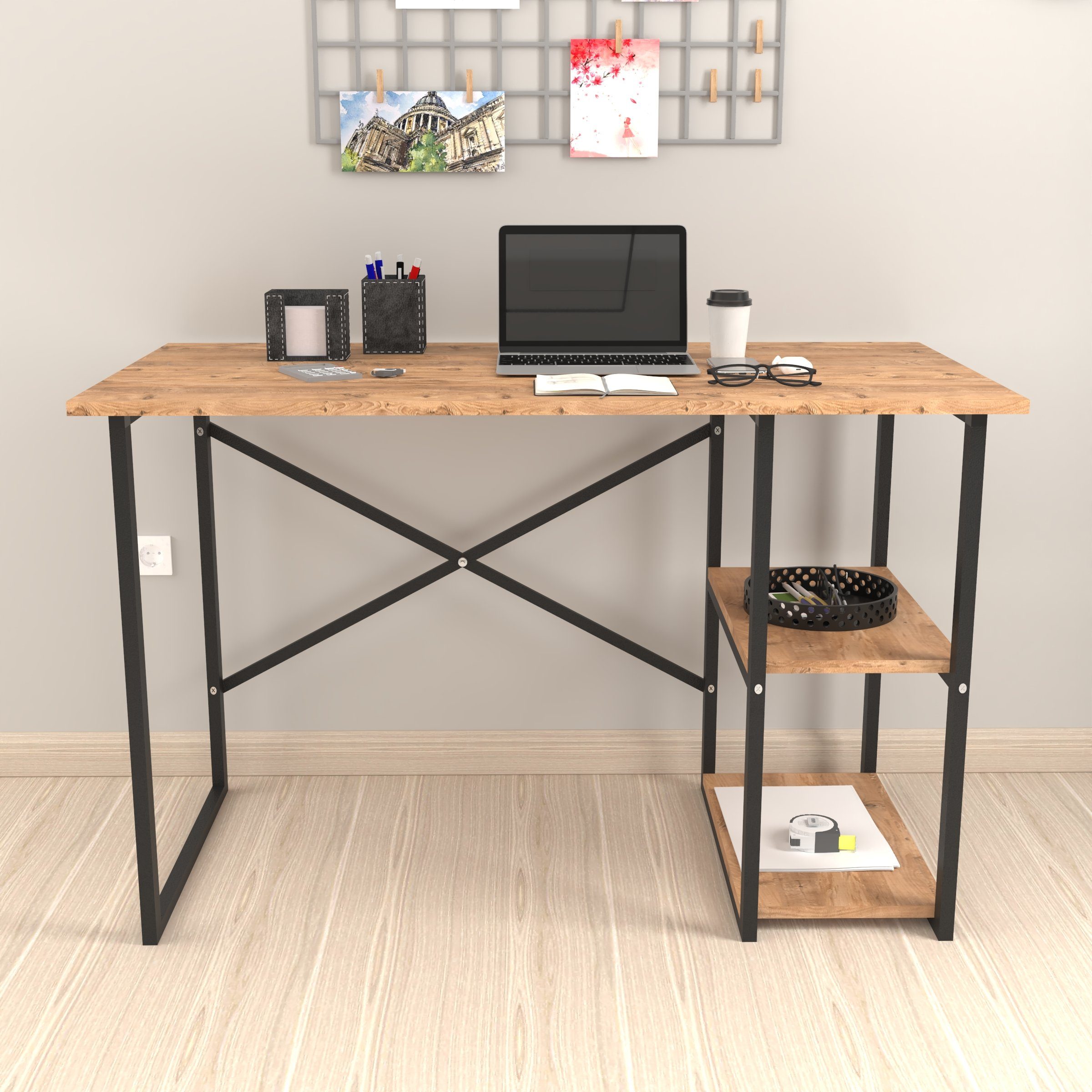 Zeta Interior Schreibtisch Arbeitstisch mit Ablage, Bürotisch, Computertisch, Gaming Tisch
