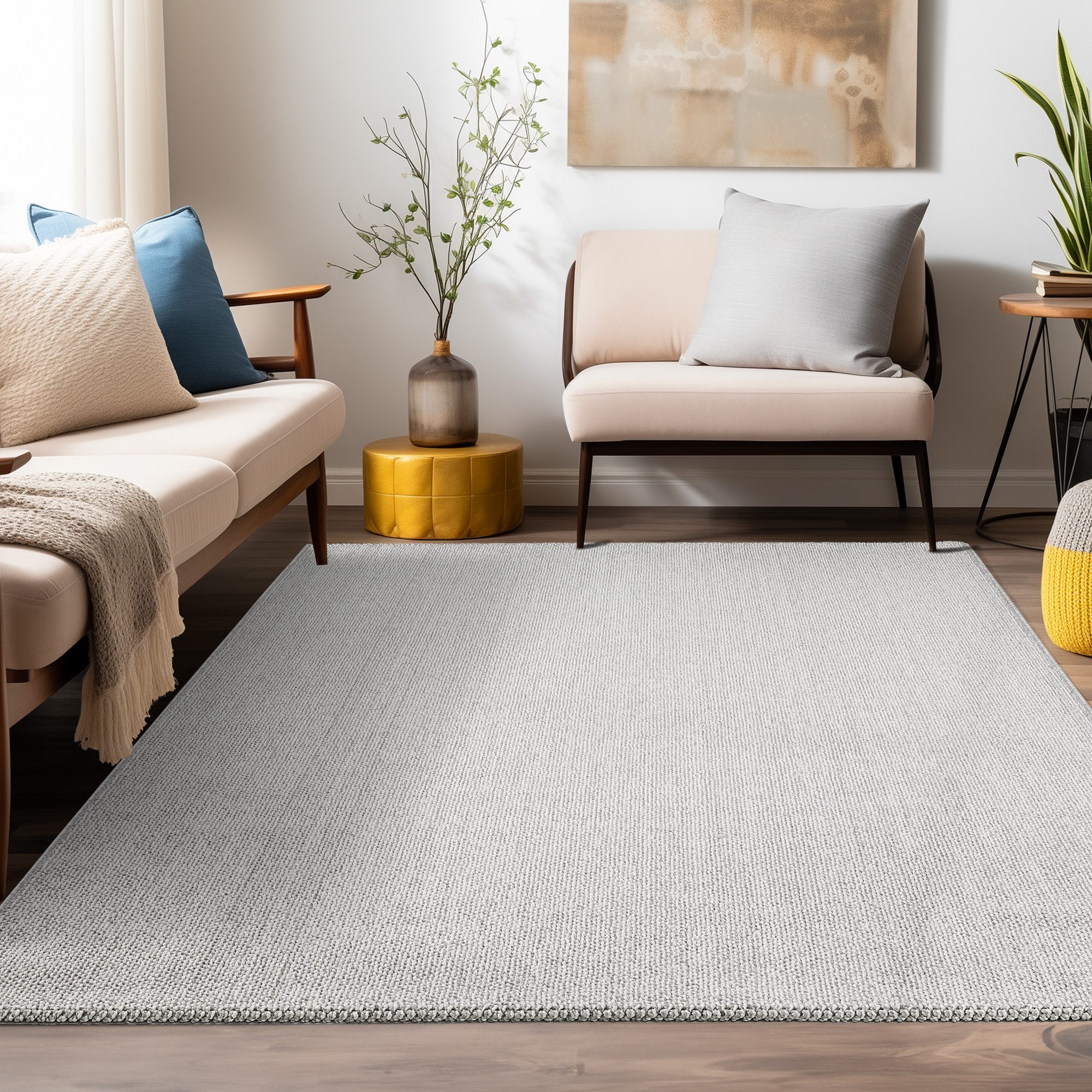 Teppium Teppich Unicolor - Einfarbig, Rechteckig, Höhe: 7 mm, Kurzflor Schlingen Teppich Silber Cut-Loop Wohnzimmer Teppich