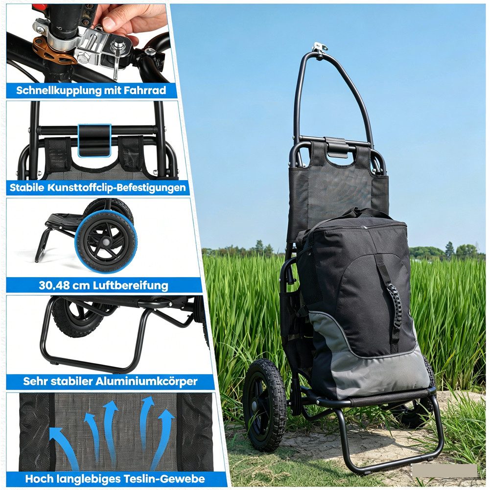 FANNOU Fahrradlastenanhänger Klappbar und kompakt, 20 kg Ladegewicht, 140 x 62 x 28 cm, Fahrrad Lastenanhänger & Handwagen, Fahrradanhänger Transportanhänger