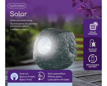 Lumineo LED Solarleuchte, Spot Solarleuchte Steinoptik Garten Keramik 12x10x10cm Grau
