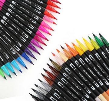 Homewit Filzstift 36 Farben Dual Brush Pen Marker mit 5 Schablonen + 1 Wassertankpinsel, (Set, 36-tlg), Kunst Filzstift Set für Manga, Kalligraphie, Malen