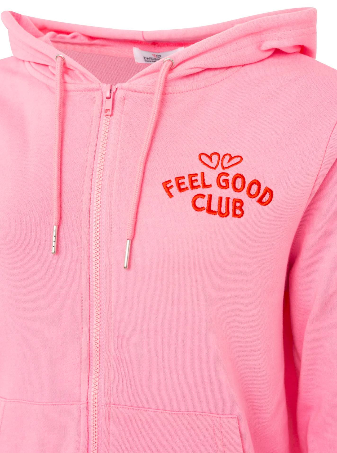 Zwillingsherz Kapuzensweatjacke "Feel Good Club" Kapuze, zum Binden, Taschen, kleine Stickerei vorne