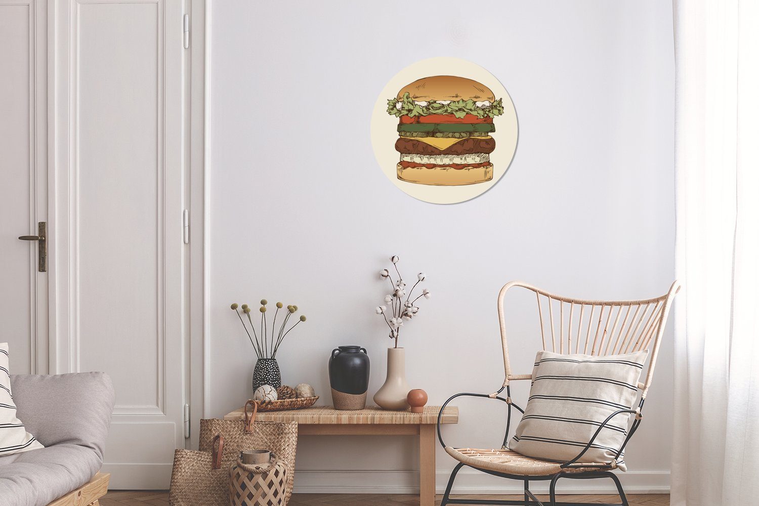 Wohnzimmer klassischen (1 Eine Rund, Hamburgers MuchoWow Tapetenkreis eines Illustration Wandsticker St), für Tapetenaufkleber, Kinderzimmer,