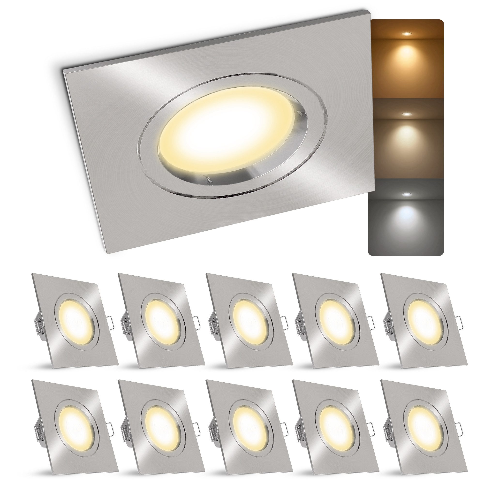 linovum LED Einbaustrahler 10x Einbaustrahler GU10 6W warmweiß neutralweiß tageslicht Deckenlampe, Tageslichtweiß, Warmweiß, Neutralweiß