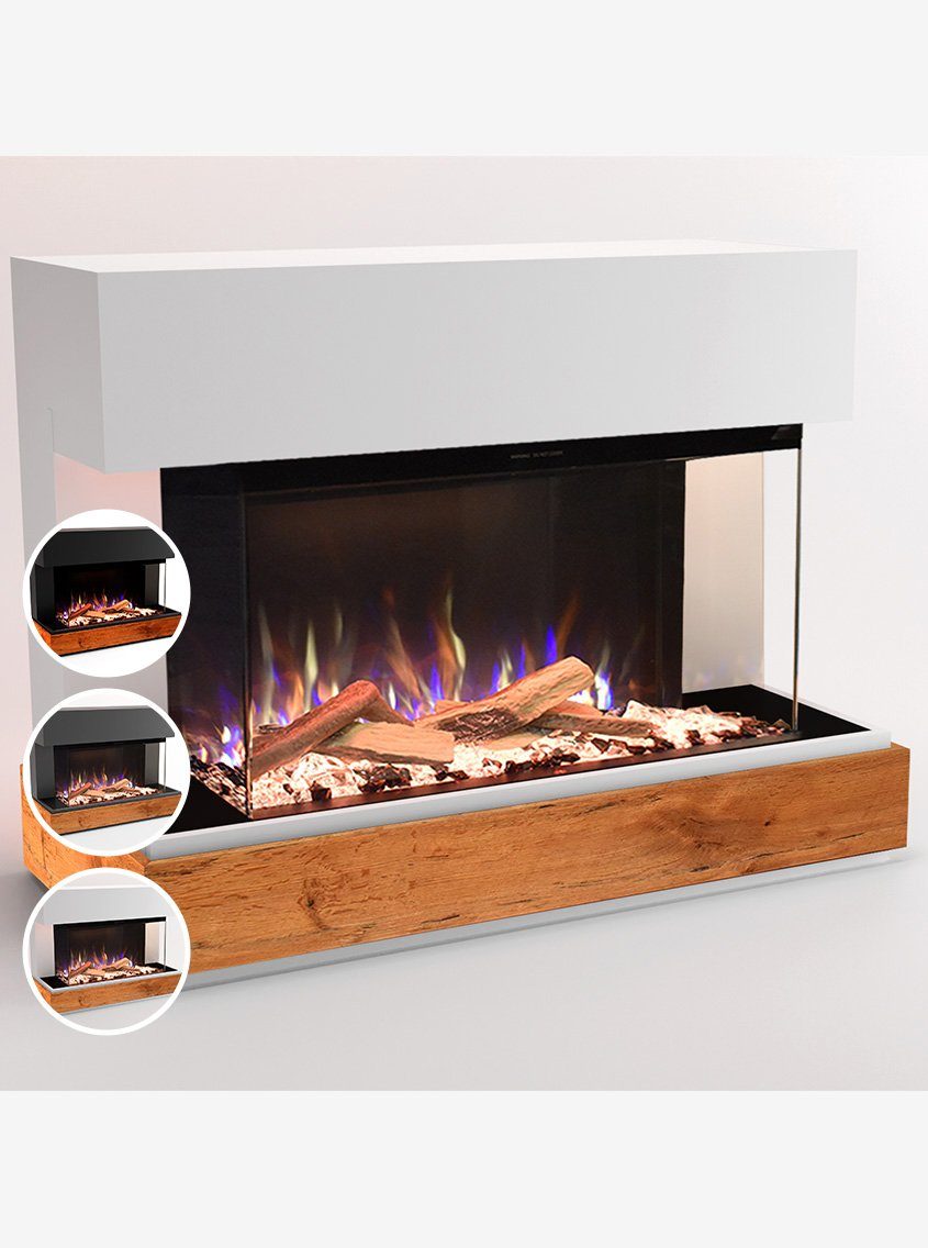 GLOW FIRE Elektrokamin Curie E-Motion 3D, Elektrischer Kamin mit 3D Feuer mit Heizung, täuschend echte Flamme mit Heizung, 3 Dekorationen
