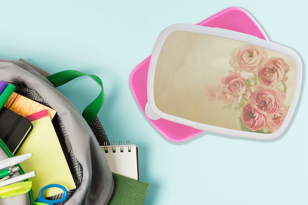 MuchoWow Lunchbox Unscharfes Bild rosa Erwachsene, Kunststoff, (2-tlg), Mädchen, für Brotdose Butterblumen, Brotbox Kunststoff Snackbox, von Kinder