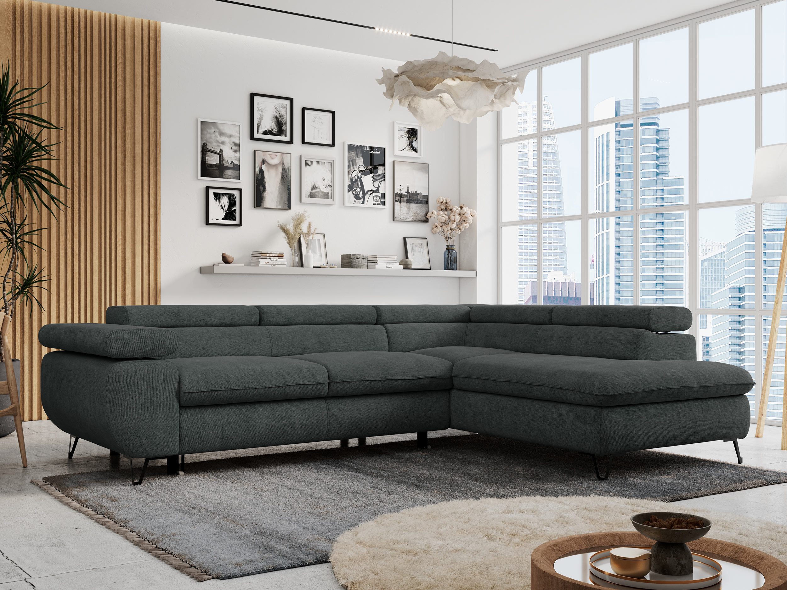 MKS MÖBEL Ecksofa PETER L, Set, Ecksofa L-form, HR35-Schaum, Wellenfederkern, Bettfunktion, Einstellbare Kopfstützen, Bettkasten