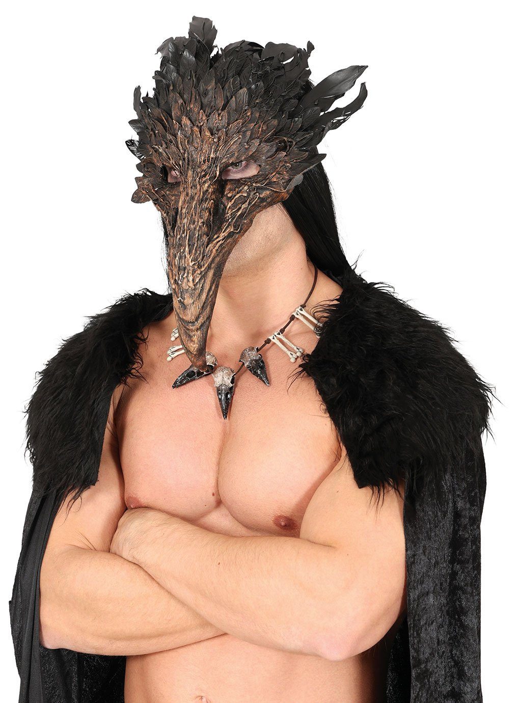 Metamorph Verkleidungsmaske Höllenvogel Halbmaske, Düstere Maske einer vogelähnlichen Gestalt mit Federn