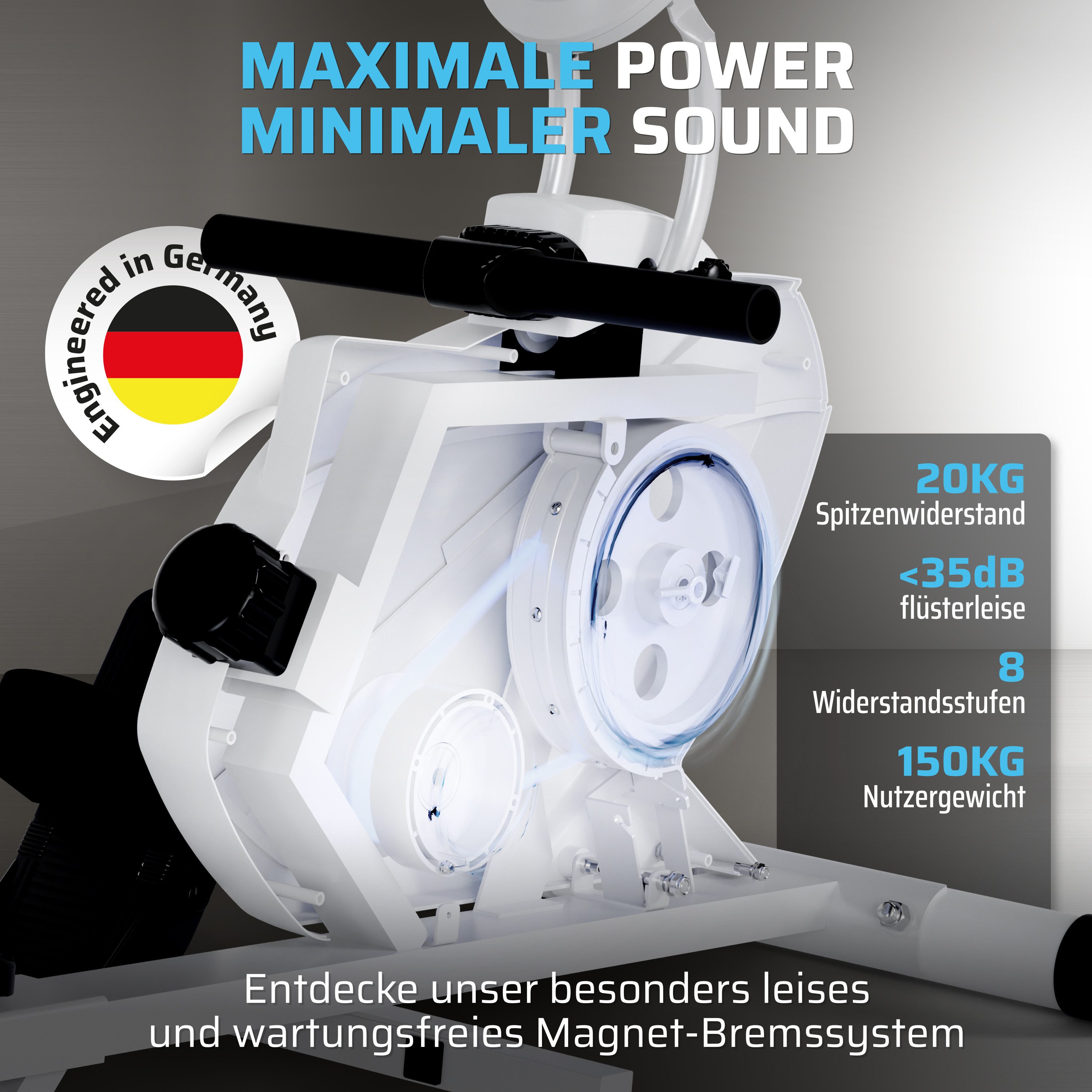 SportPlus Rudergerät SP-MR-008, Rudermaschine klappbar, Magnetbremssystem, 8 Widerstandsstufen