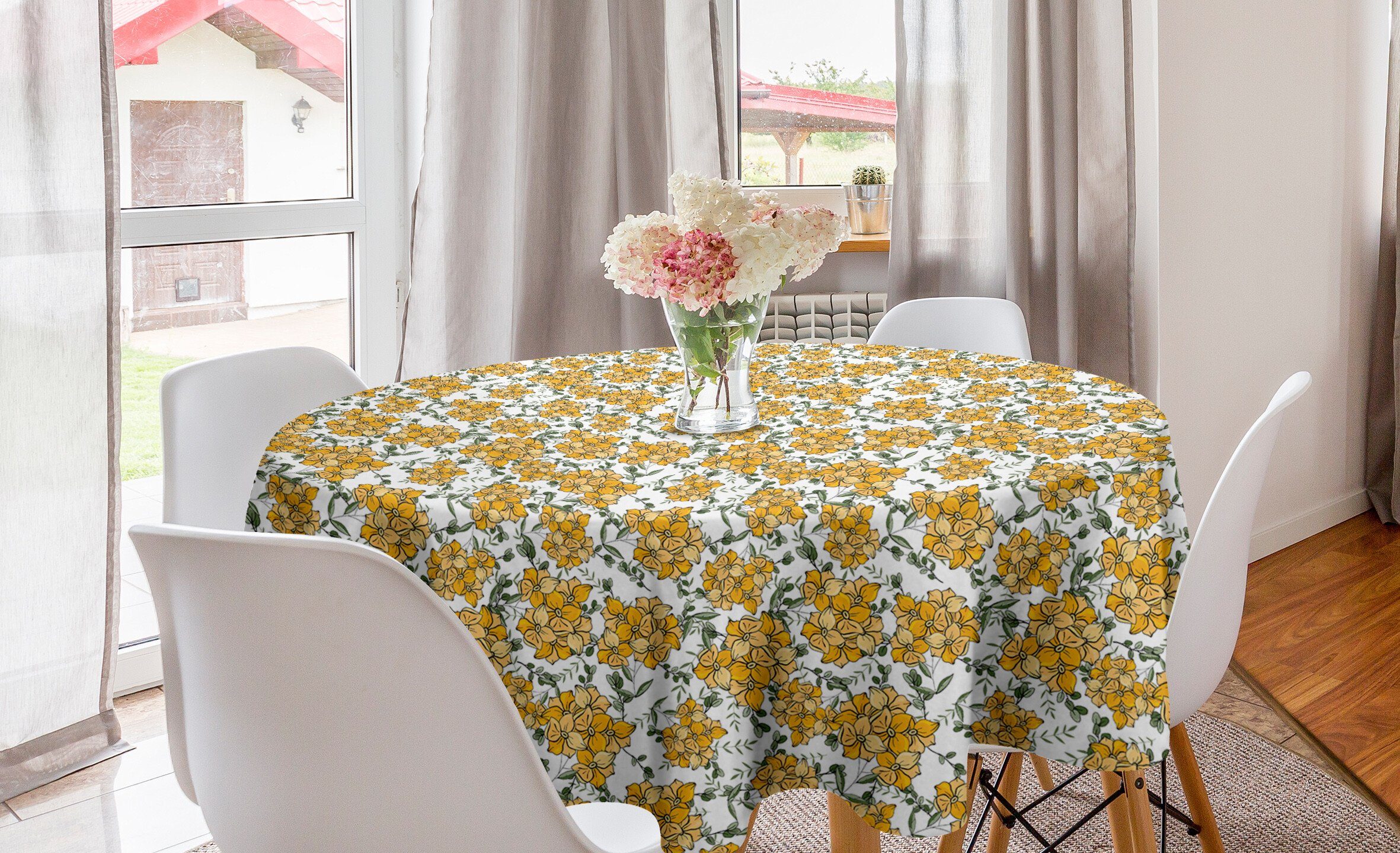 Abakuhaus Tischdecke Kreis Tischdecke Abdeckung für Esszimmer Küche Dekoration, Blumen Grafiken von Blumen-Muster